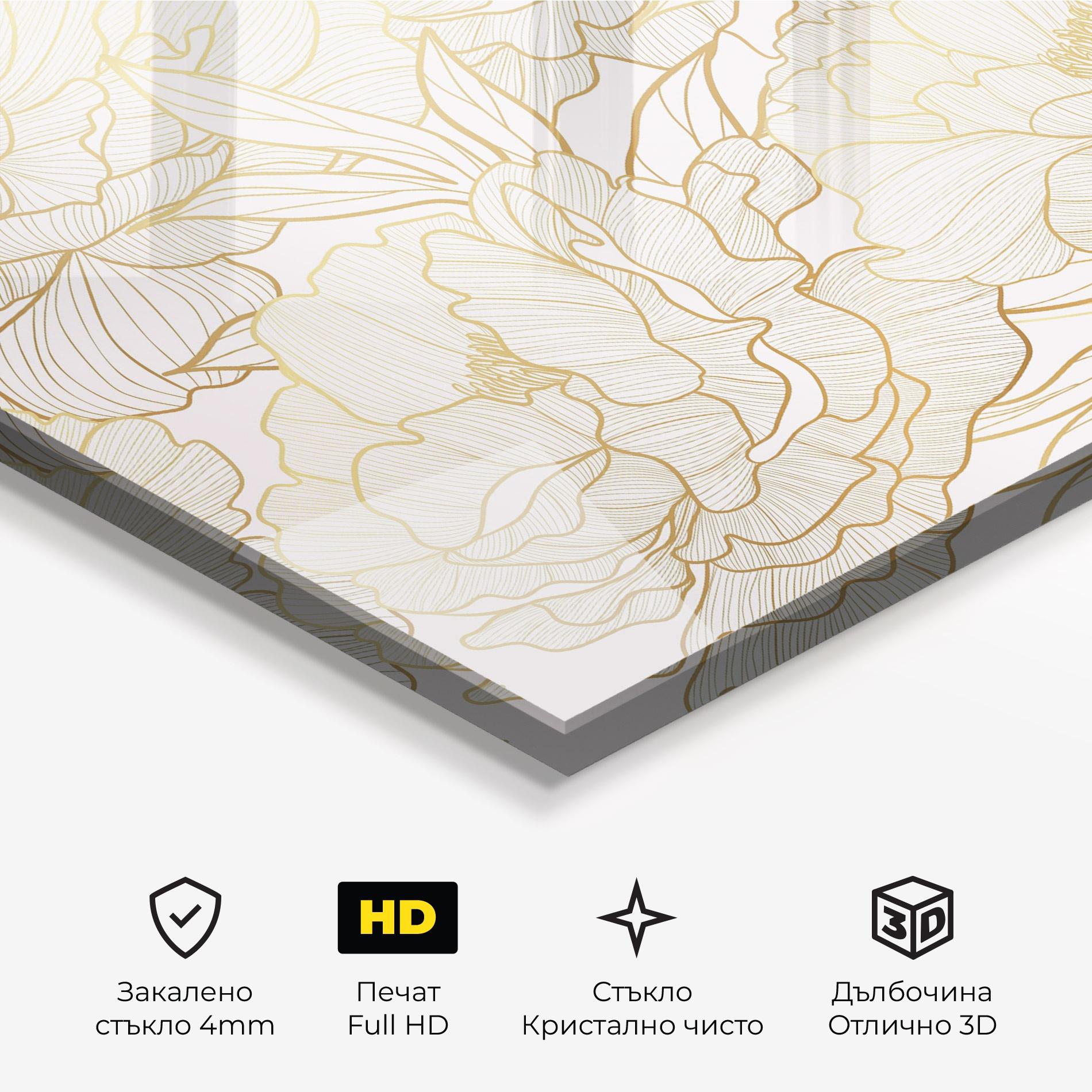 Стъклена картина Golden Peony mockup 3
