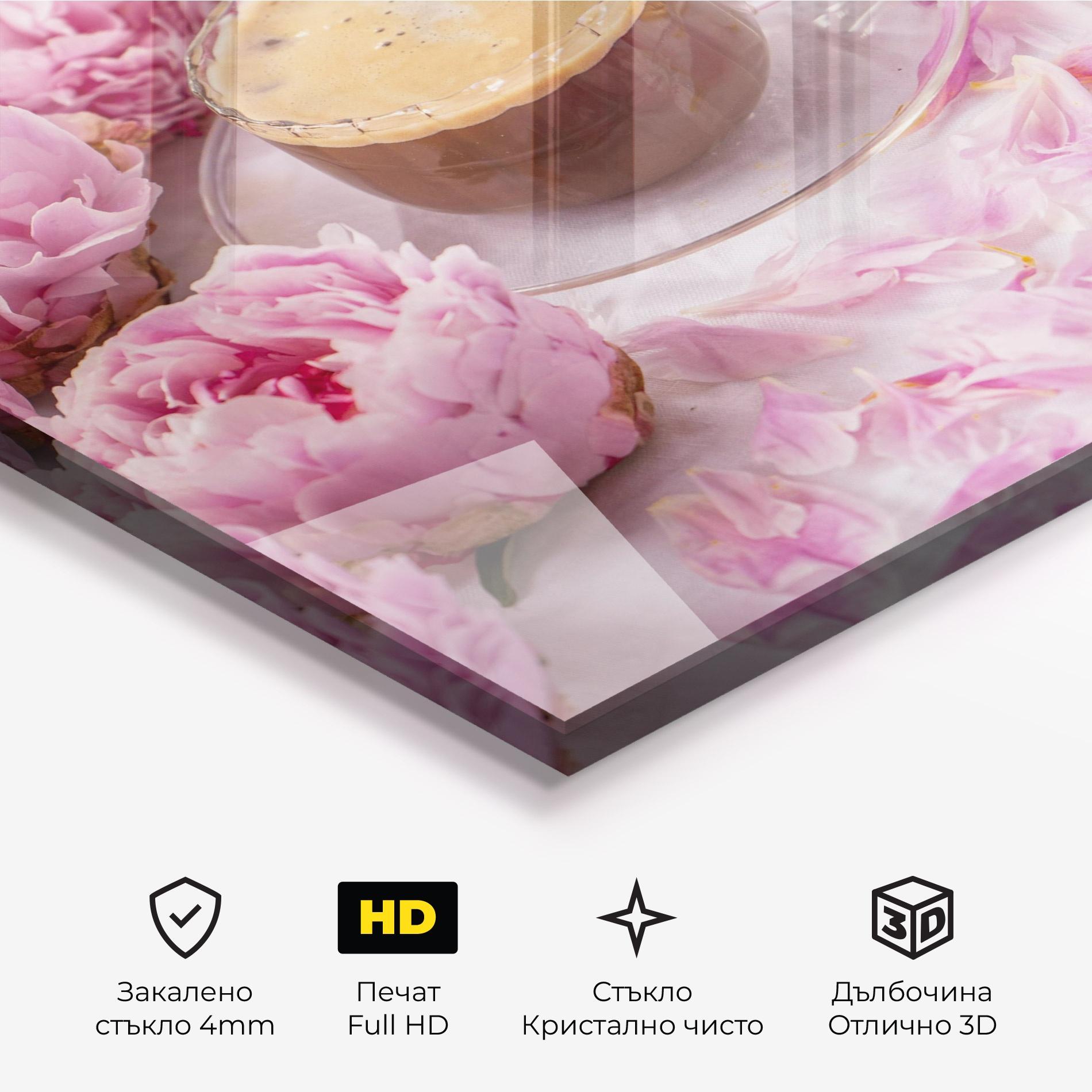 Стъклена картина Peony And Coffee mockup 3