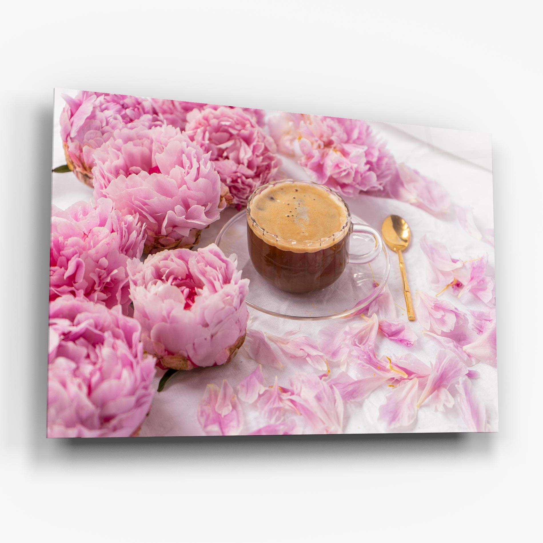 Стъклена картина Peony And Coffee mockup 6