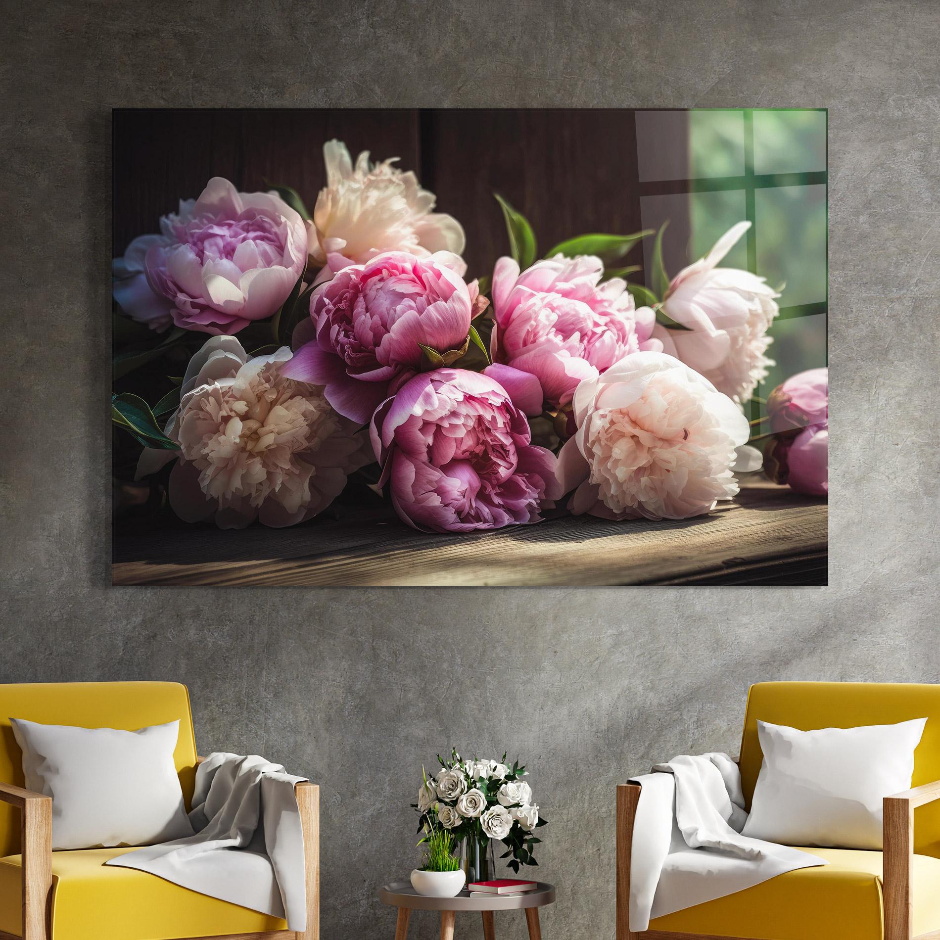 Стъклена картина Peonies On The Table mockup 4