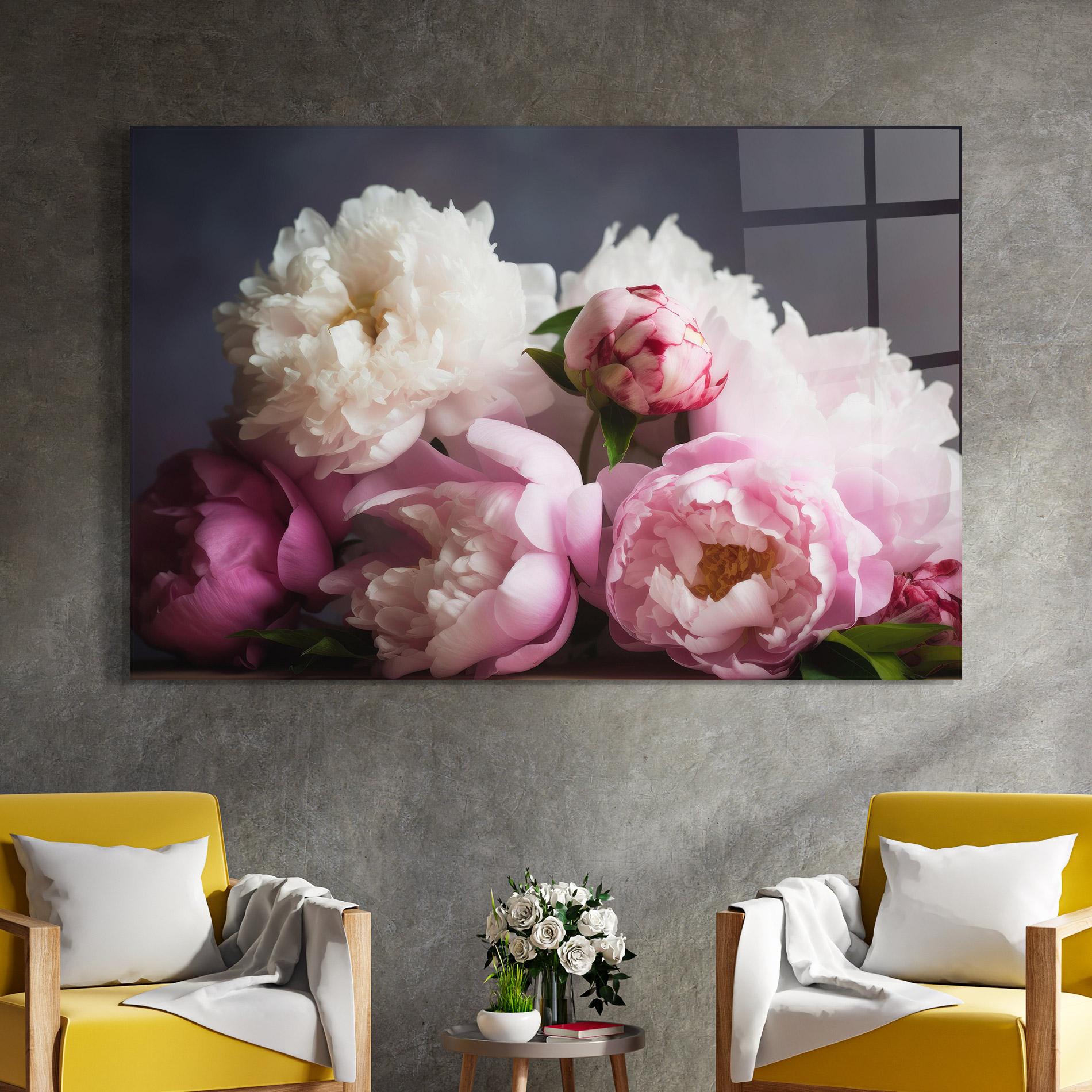 Стъклена картина Peonies With Grey mockup 4