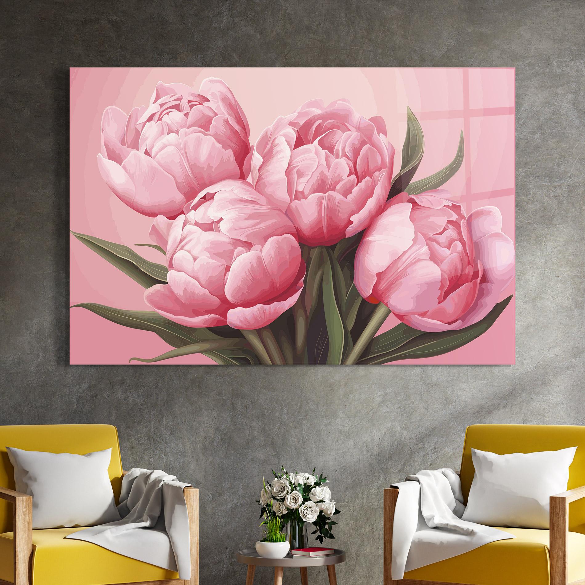 Стъклена картина Peony On Pink mockup 4
