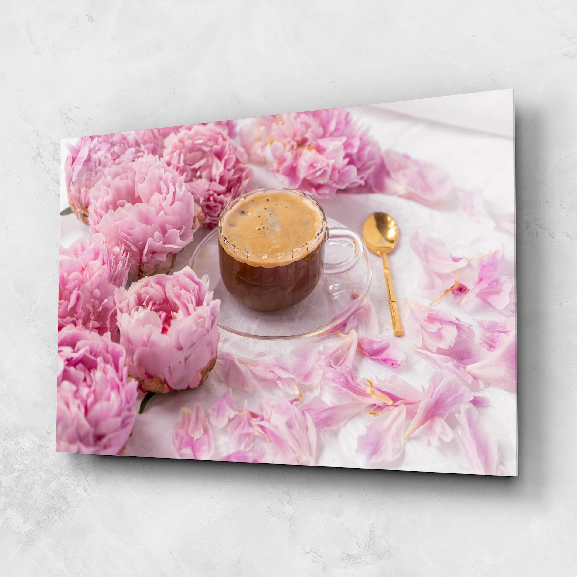 Стъклена картина Peony And Coffee mockup 1