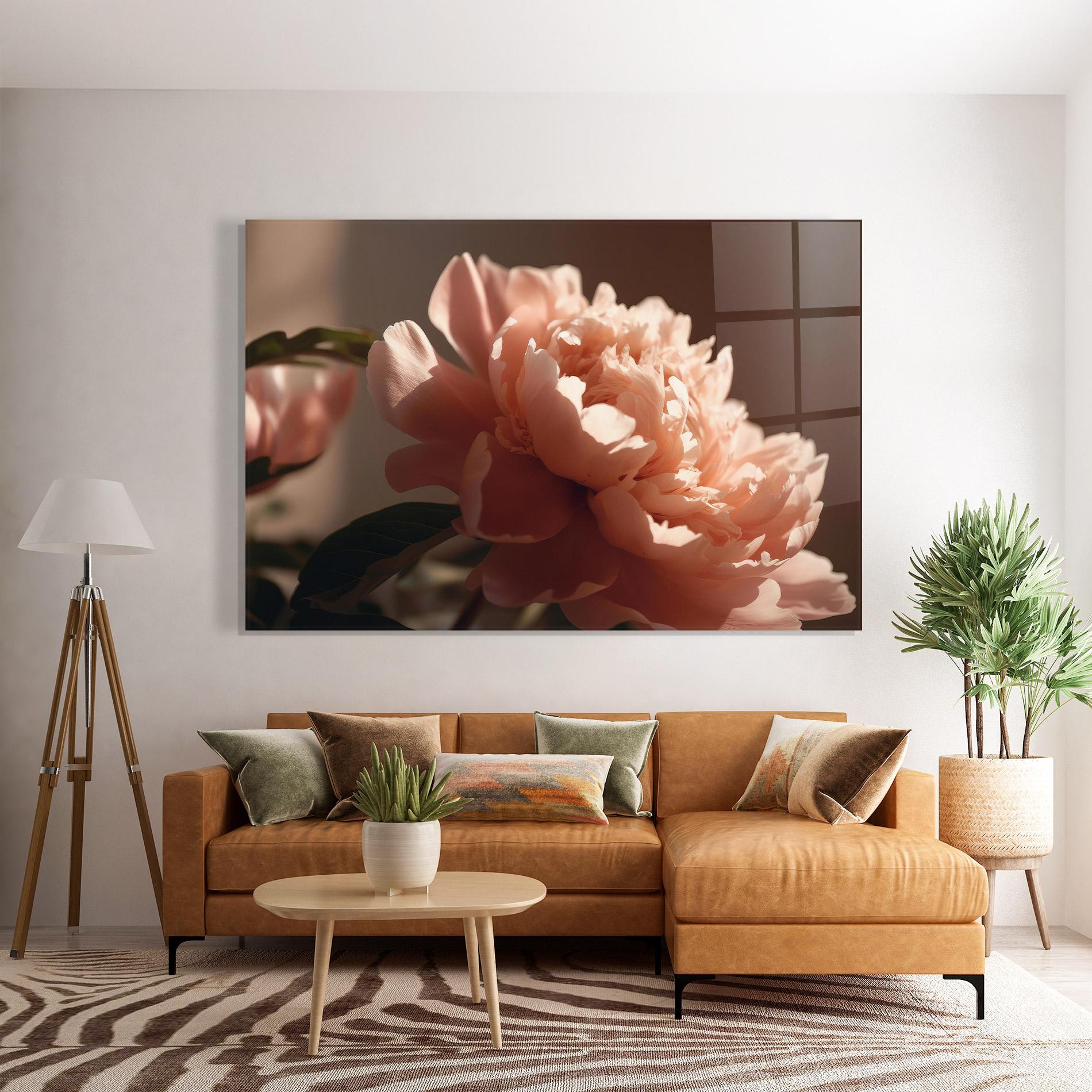 Стъклена картина Light Orange Peony View mockup 7