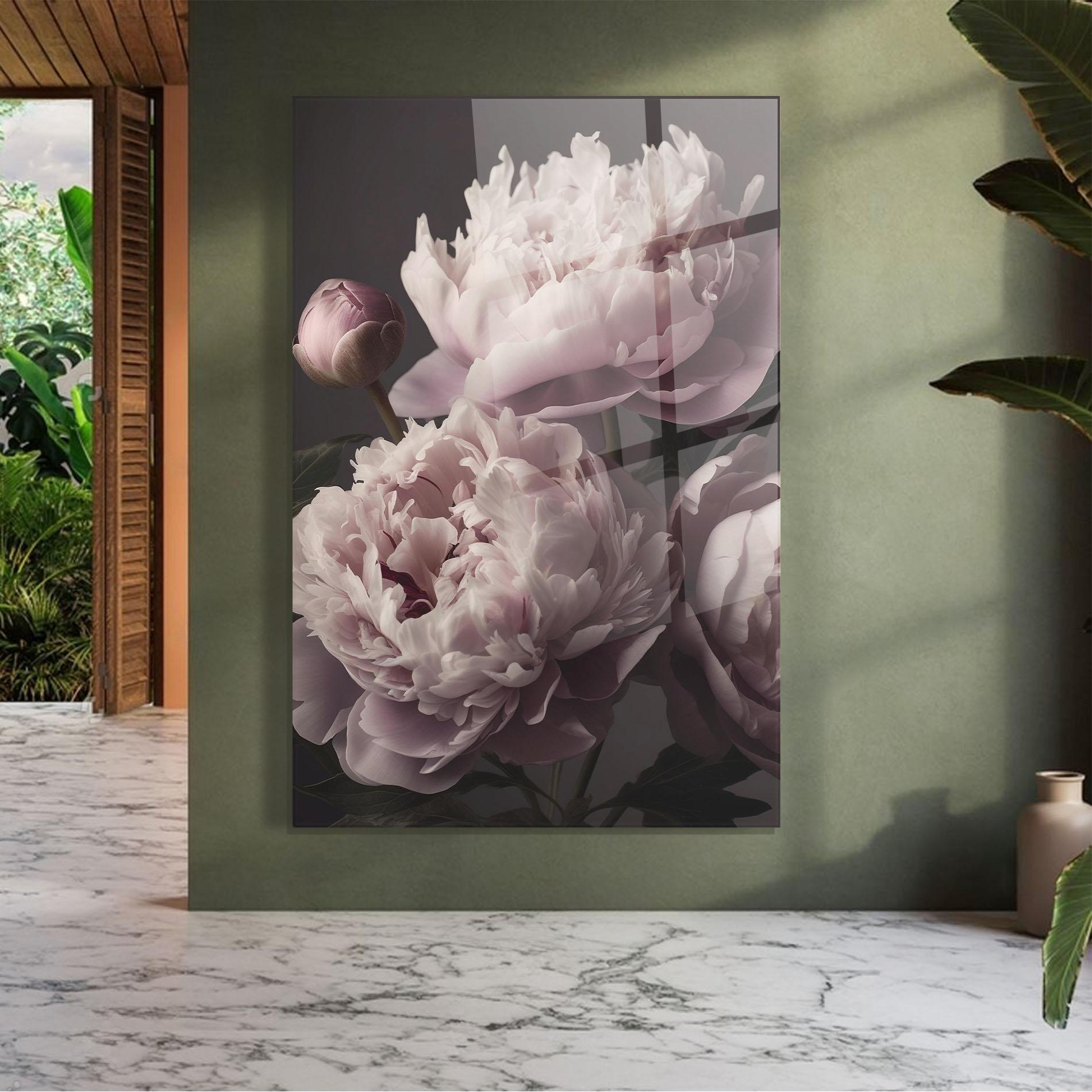 Стъклена картина Grey Pastel Pink Peony mockup 7
