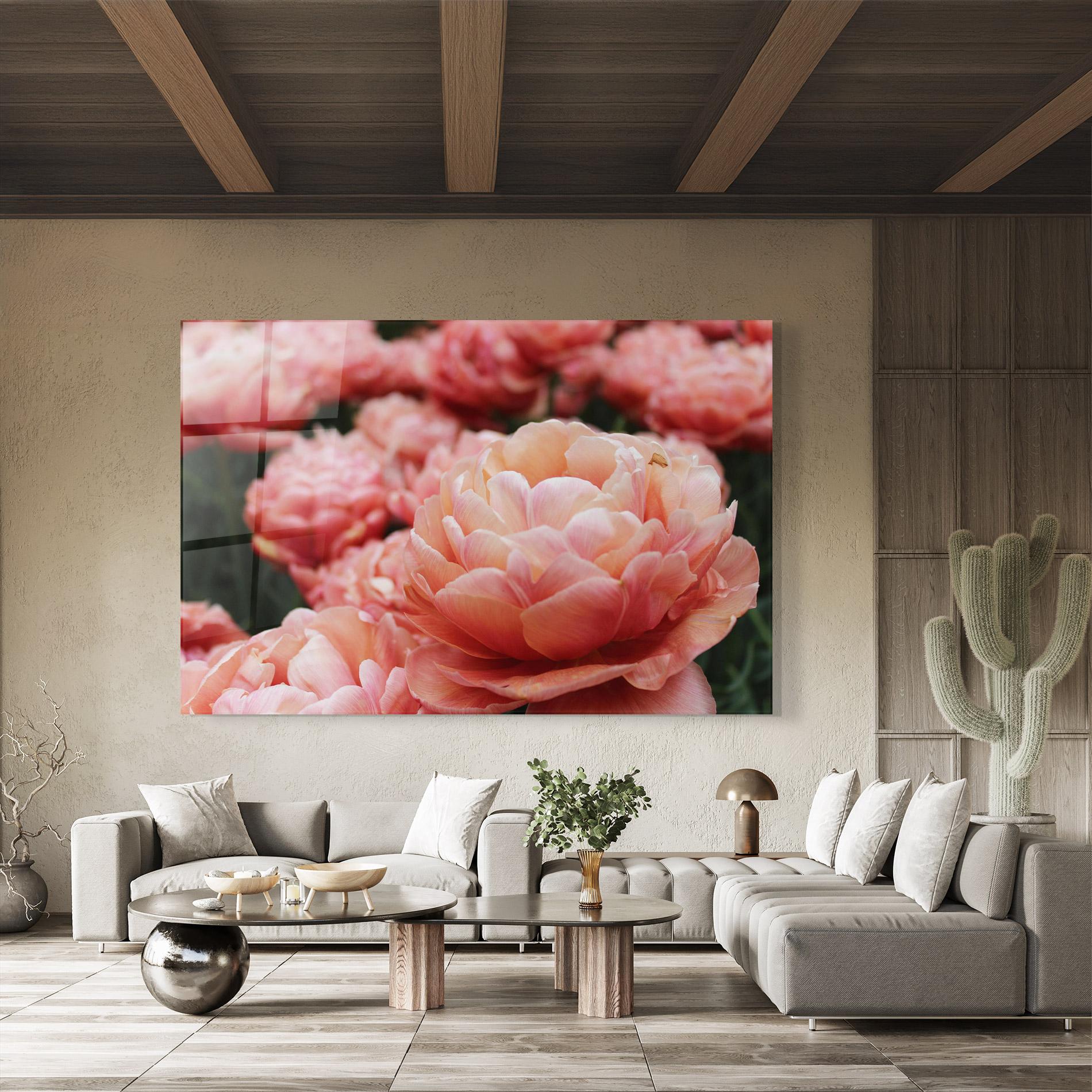 Стъклена картина Light Orange Peony mockup 8