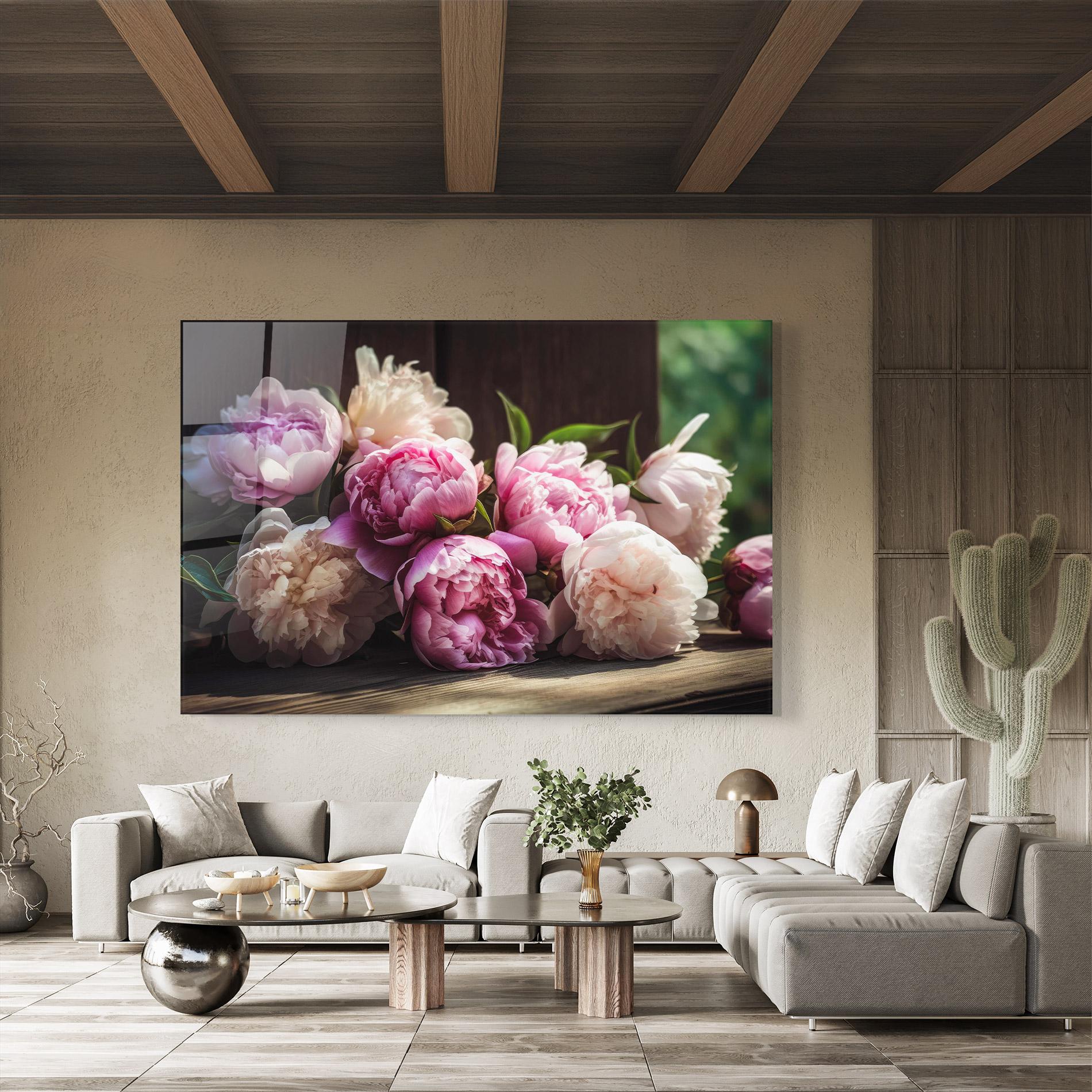 Стъклена картина Peonies On The Table mockup 8