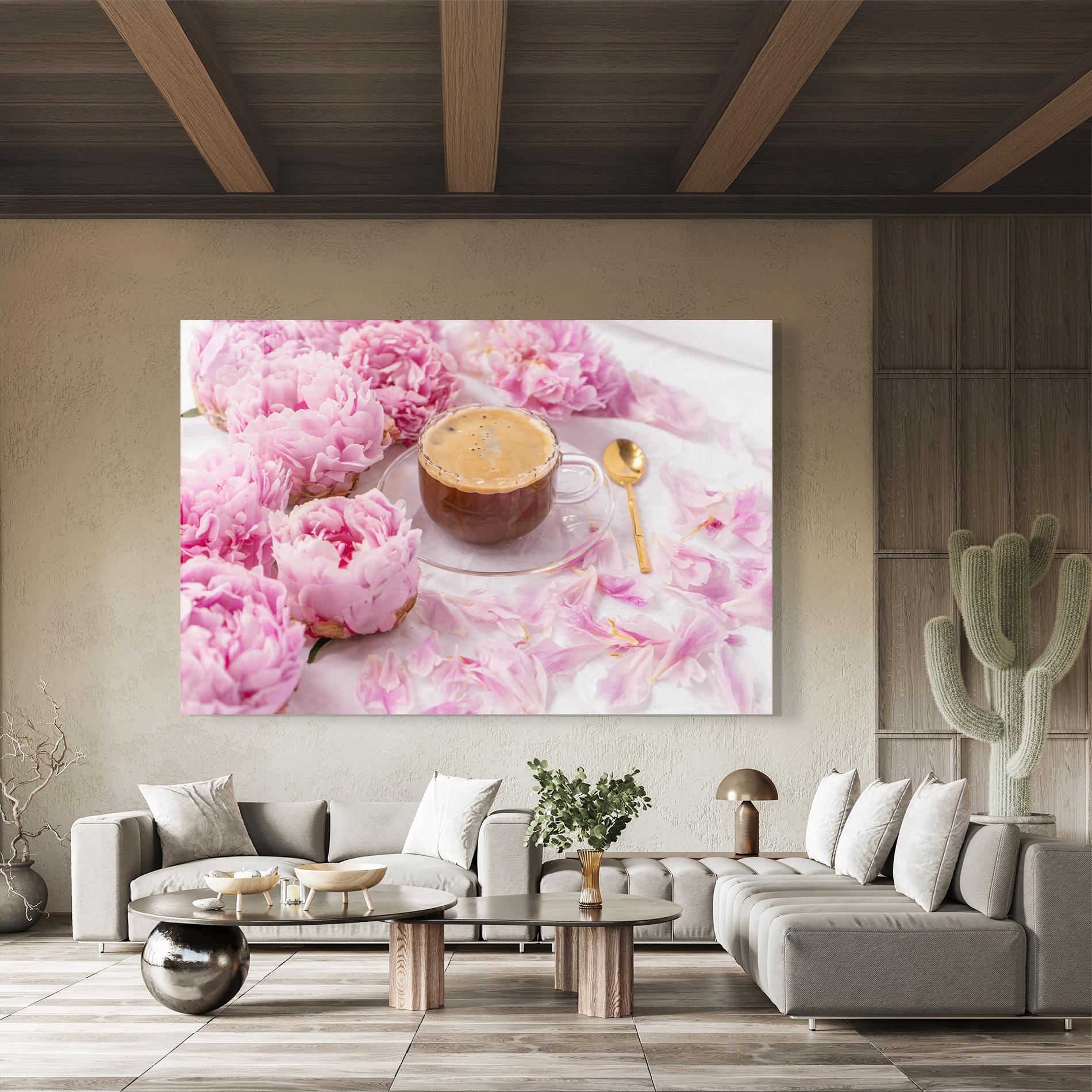 Стъклена картина Peony And Coffee mockup 8