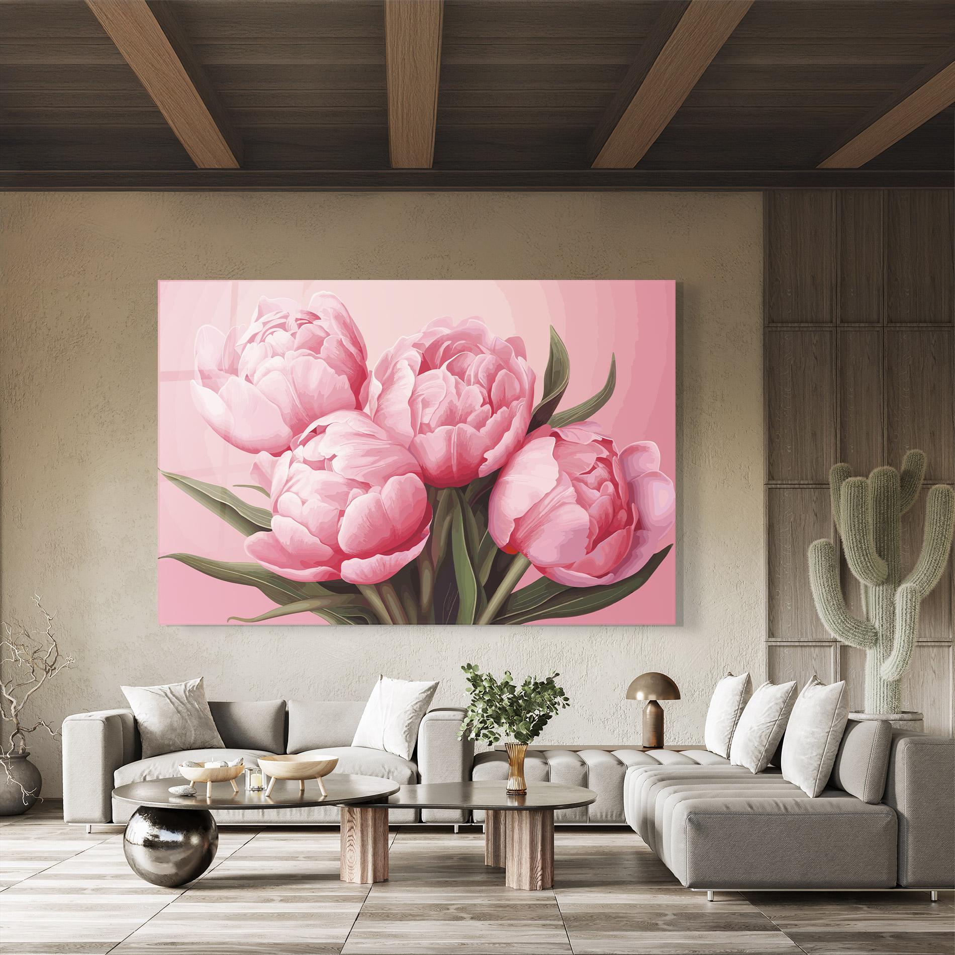 Стъклена картина Peony On Pink mockup 8