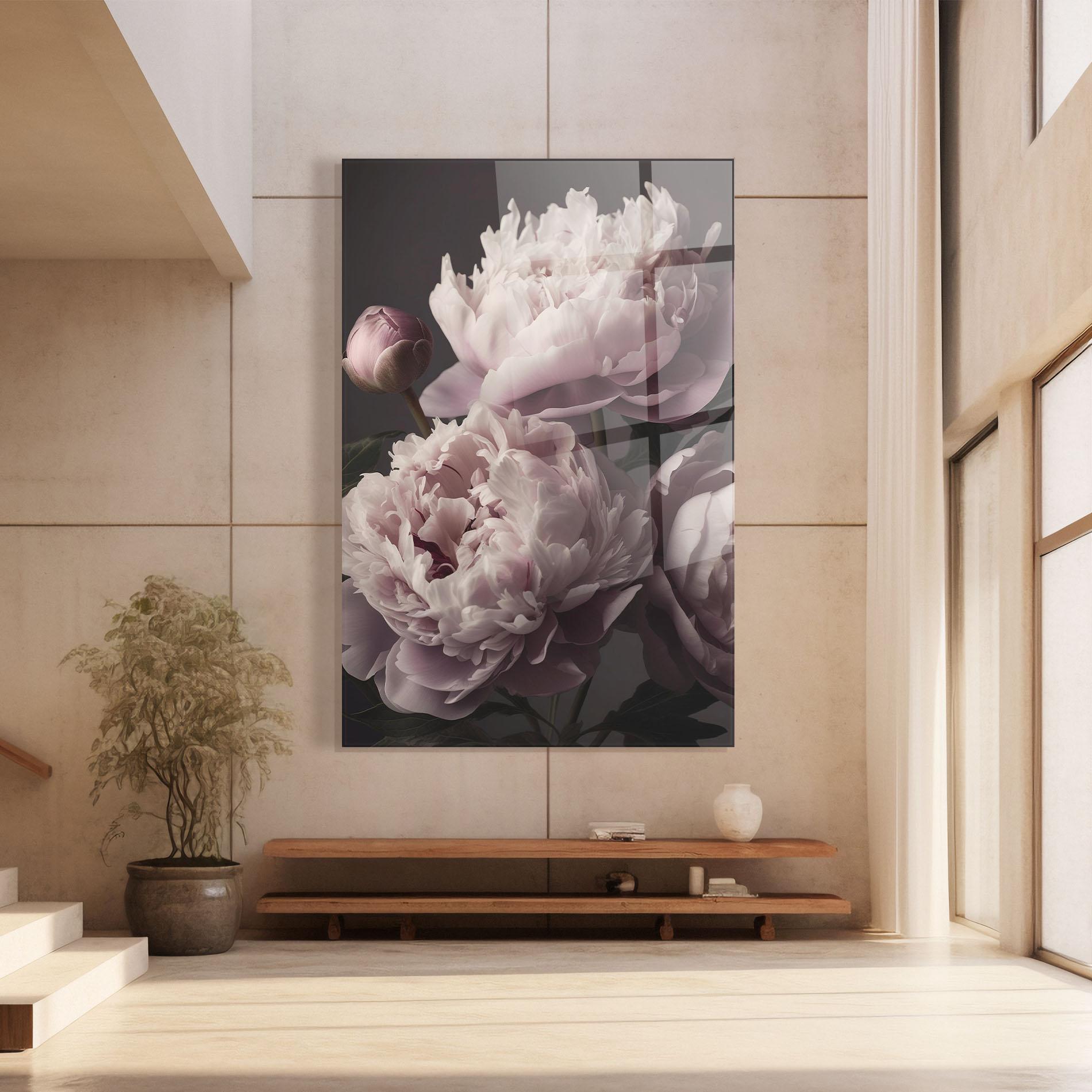 Стъклена картина Grey Pastel Pink Peony mockup 8