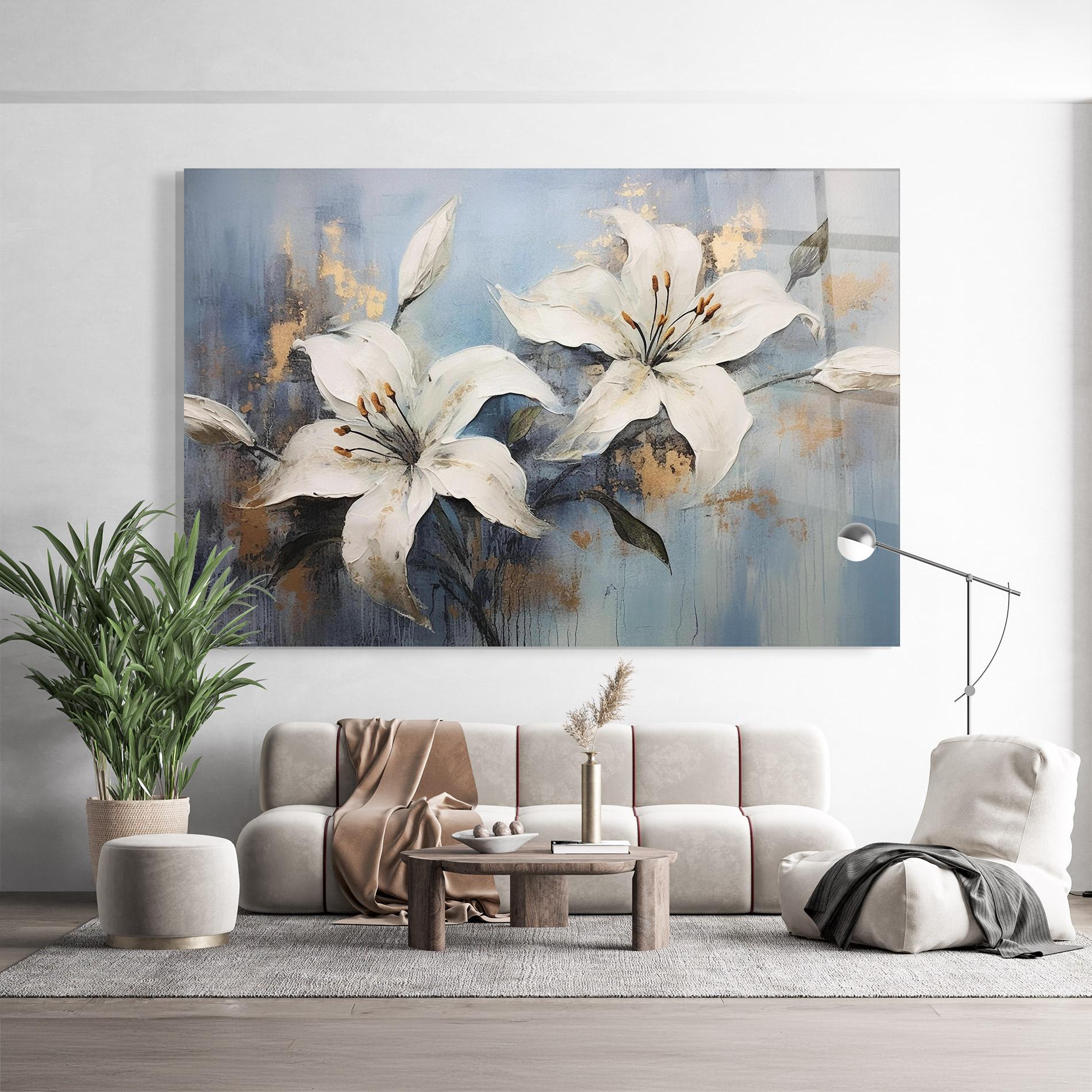 Стъклена картина Gold Lily Painting mockup 9