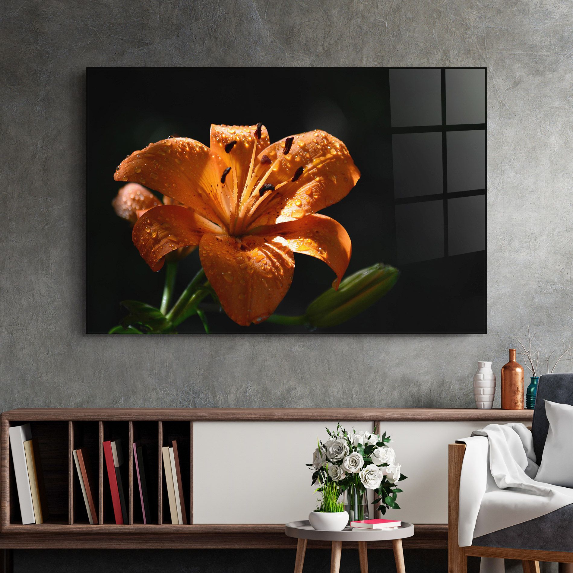 Open Orange Lily On Black mockup 2