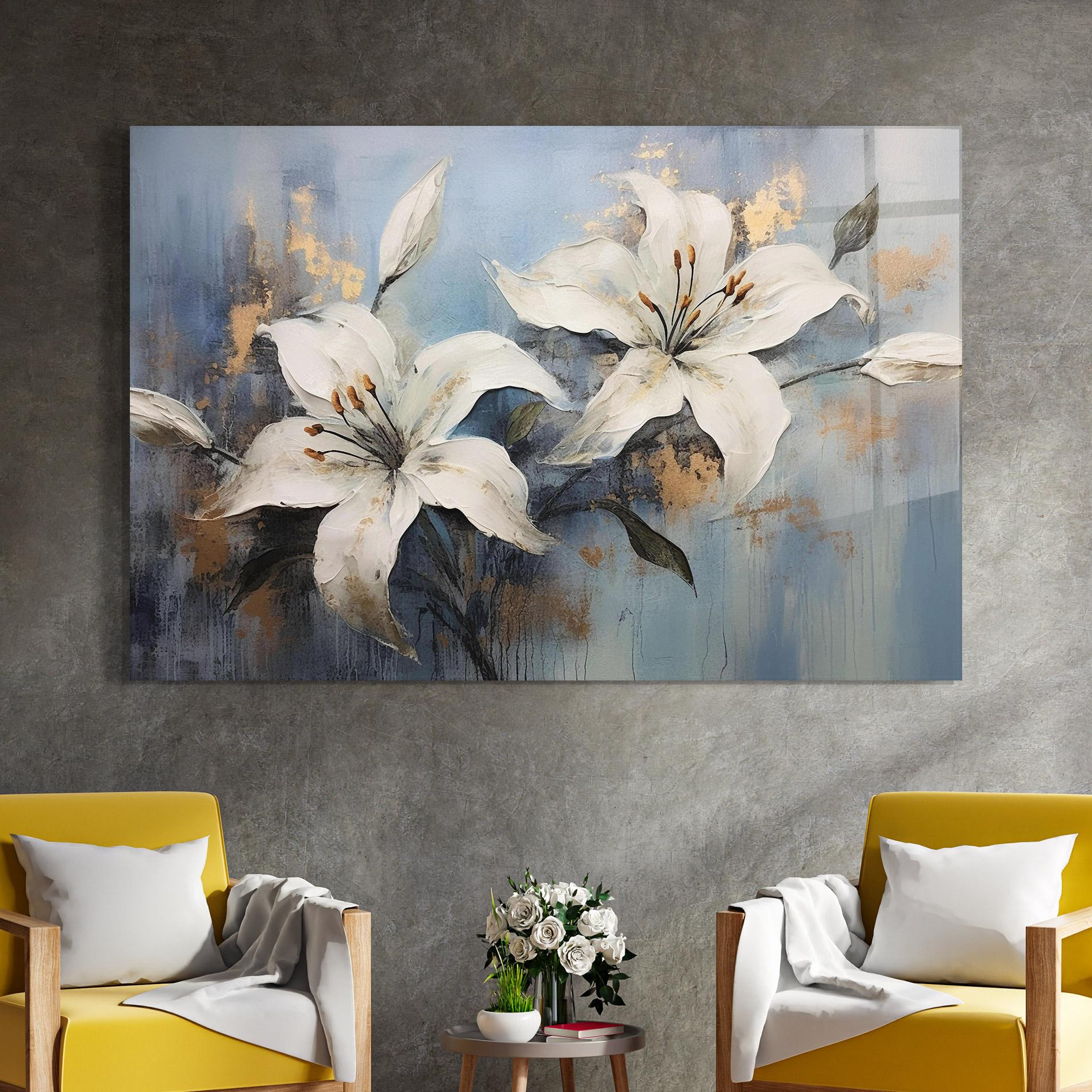 Стъклена картина Gold Lily Painting mockup 4