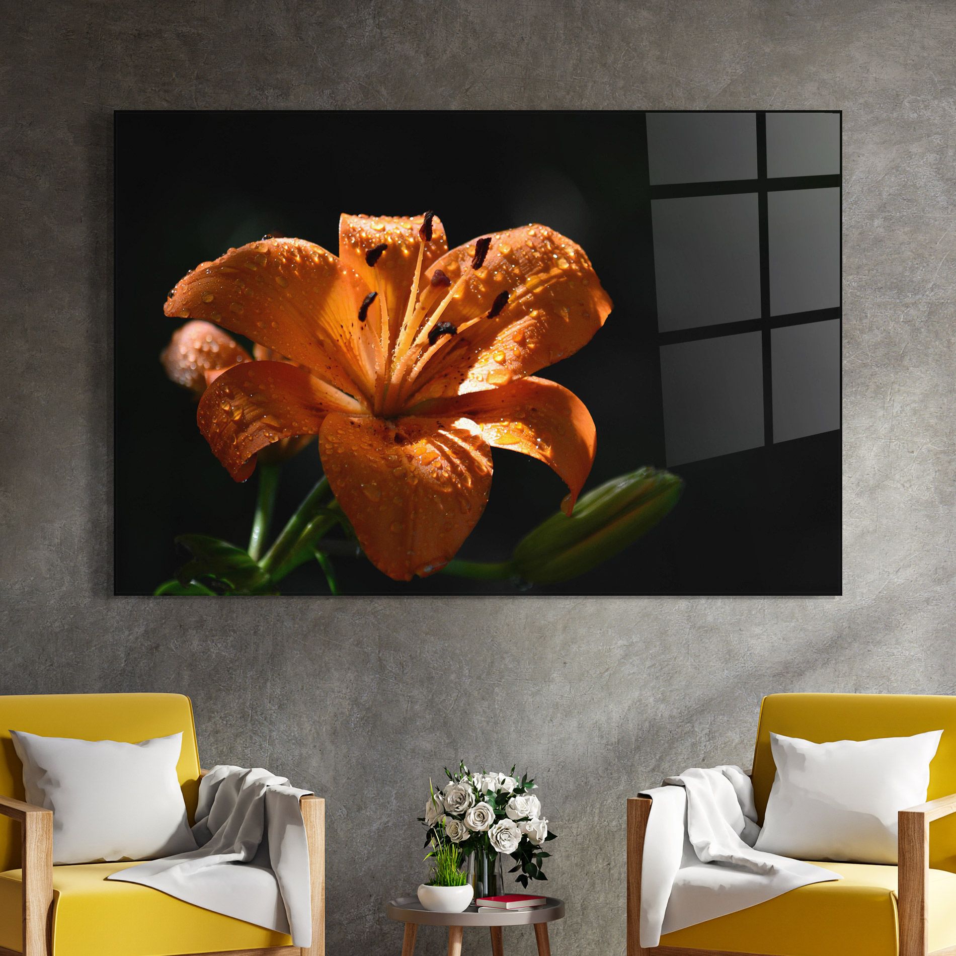 Open Orange Lily On Black mockup 4