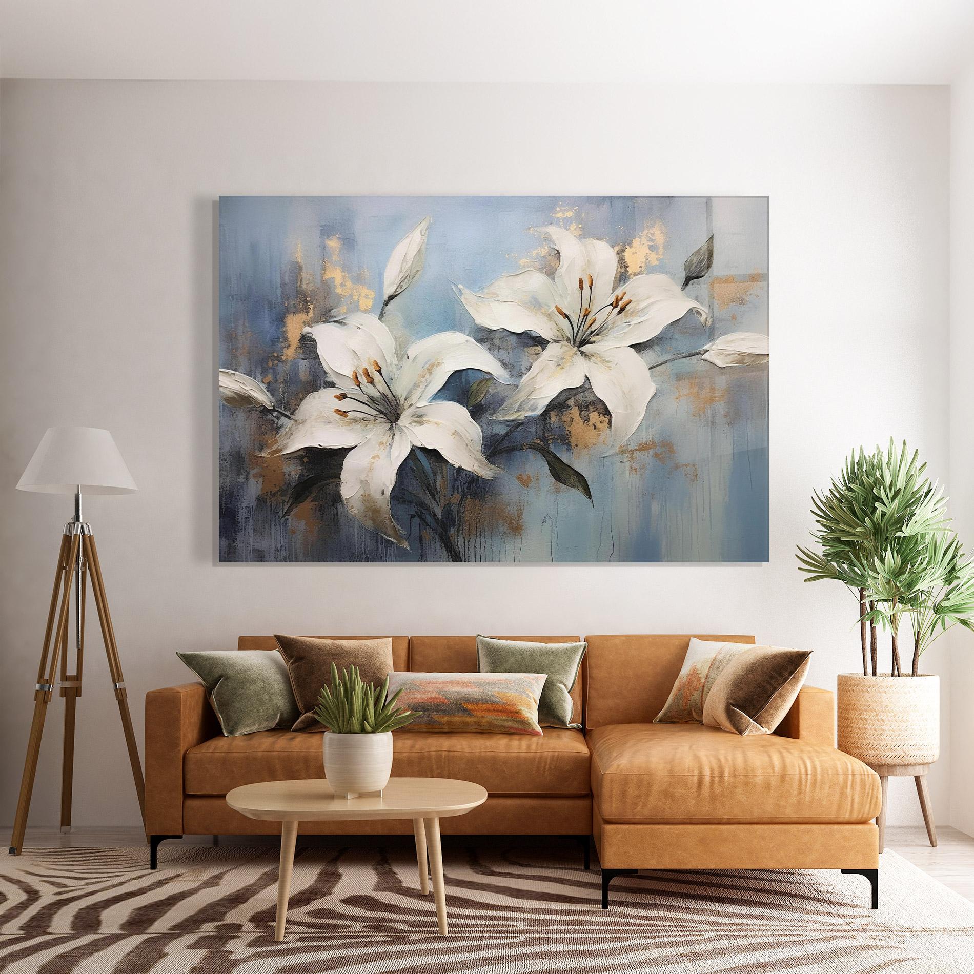 Стъклена картина Gold Lily Painting mockup 7