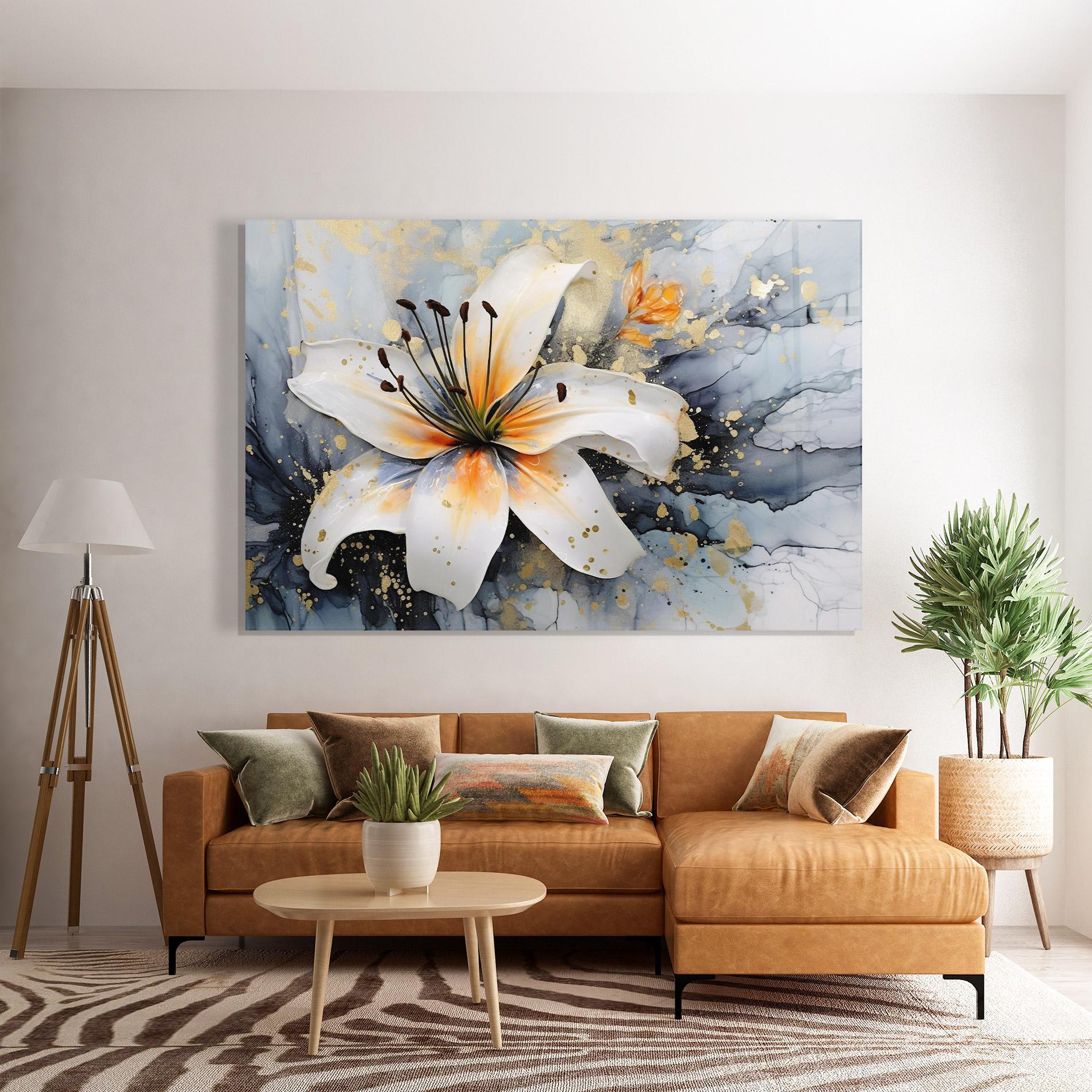 Стъклена картина Lily With Orange Painting mockup 7