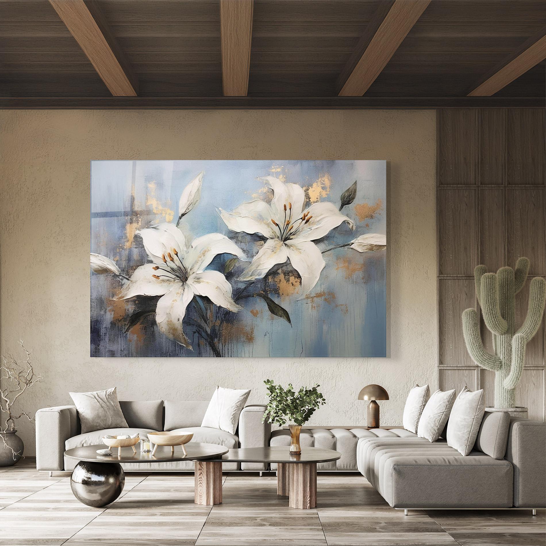 Стъклена картина Gold Lily Painting mockup 8