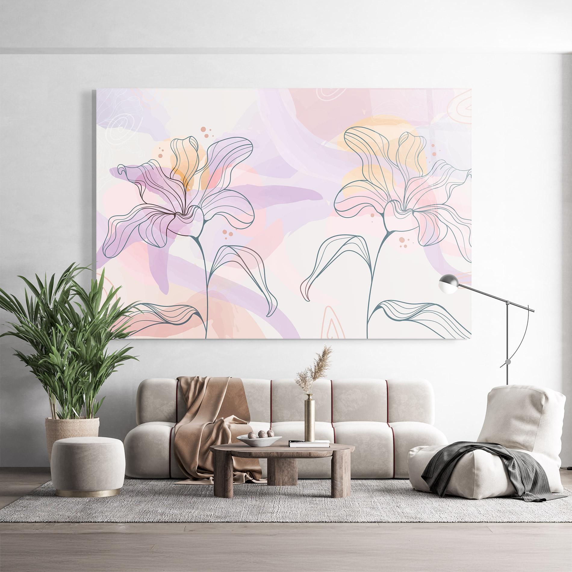 Стъклена картина Blue Color Line Flower mockup 9