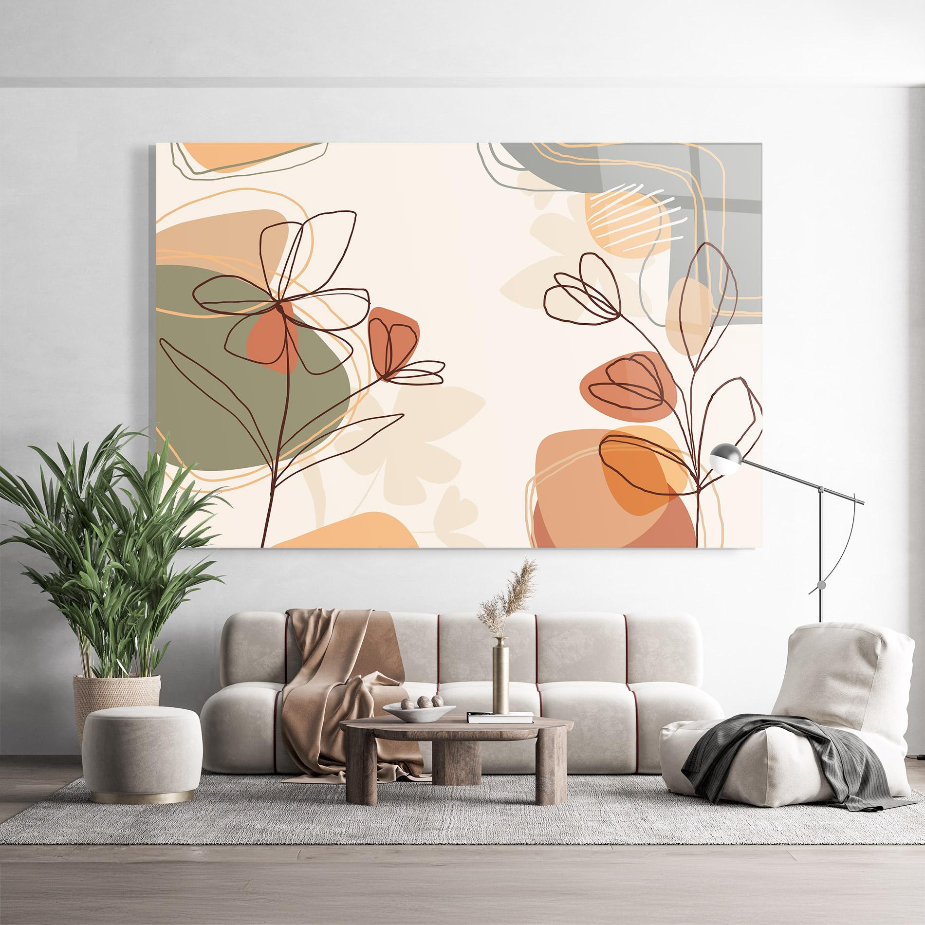 Стъклена картина Brown Line Plants mockup 9