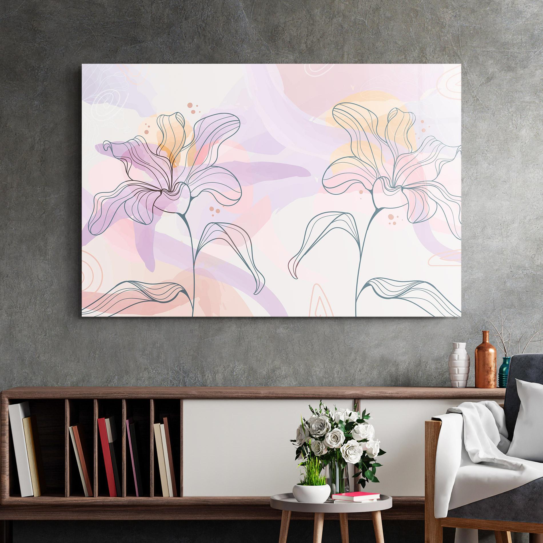 Стъклена картина Blue Color Line Flower mockup 2