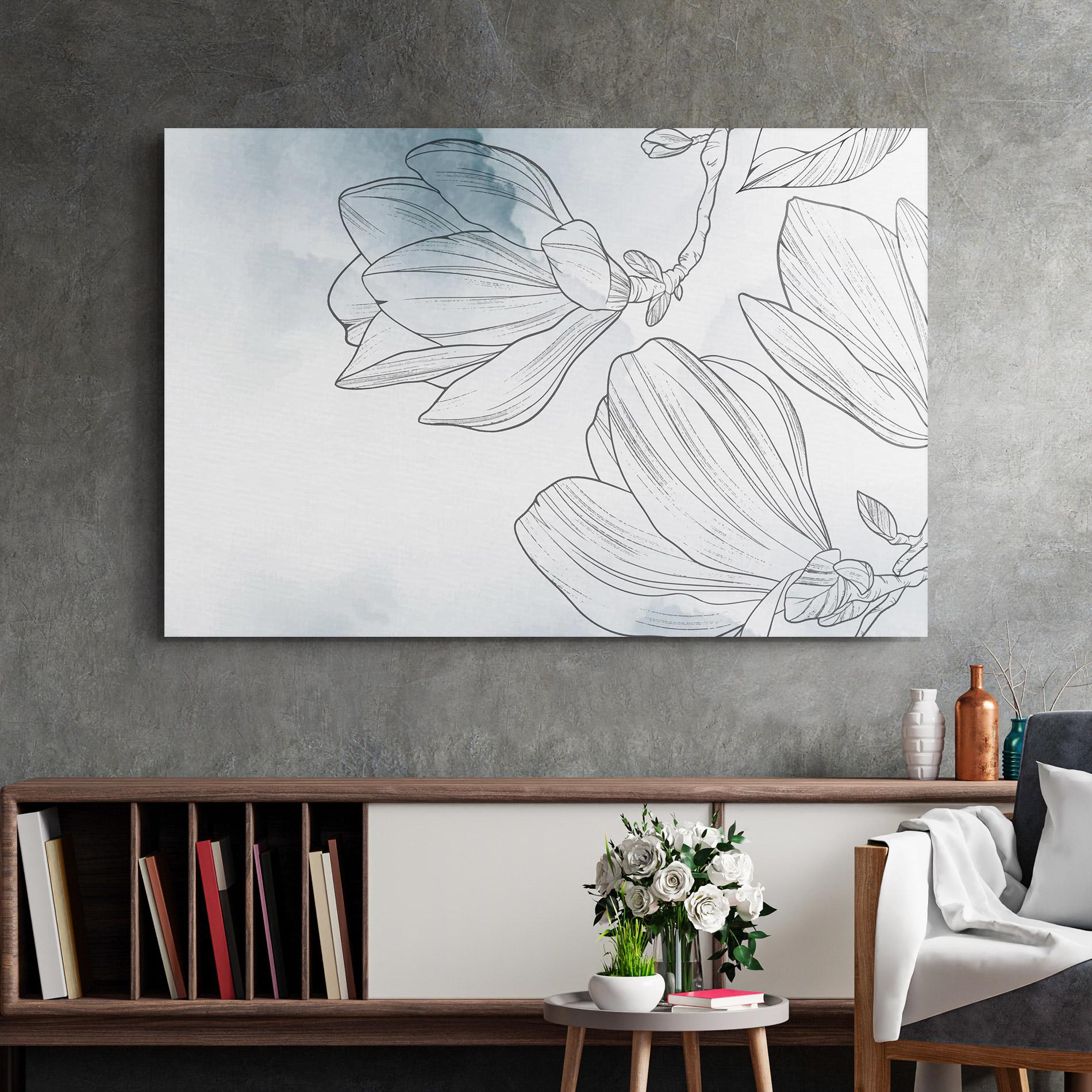 Стъклена картина Blue Line Flower mockup 2