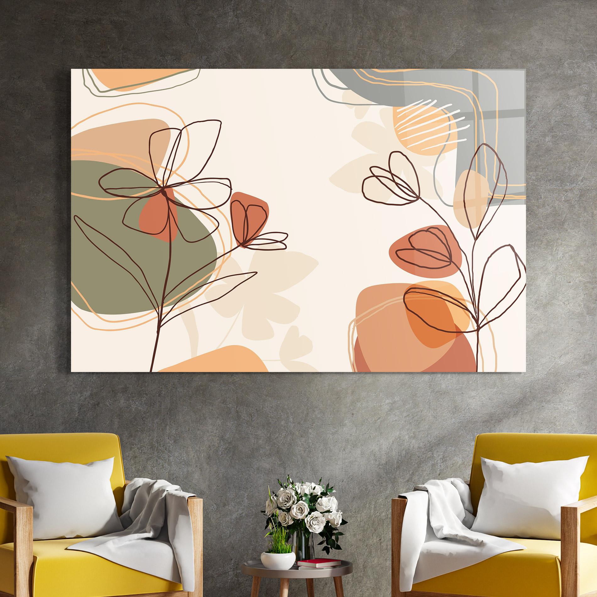 Стъклена картина Brown Line Plants mockup 4