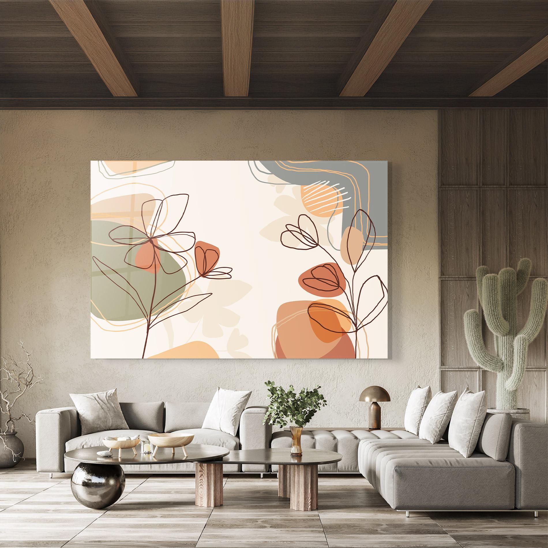 Стъклена картина Brown Line Plants mockup 8