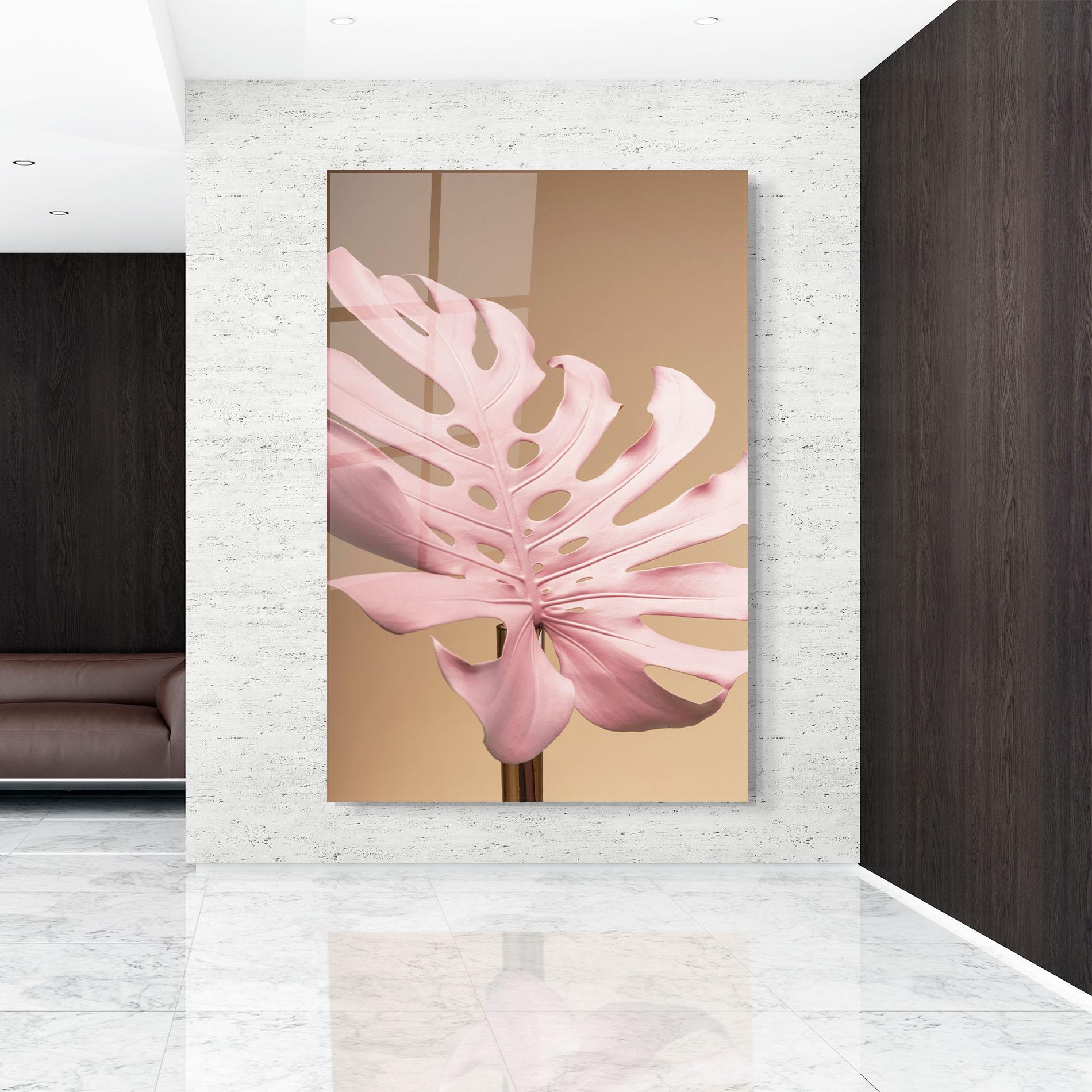 Стъклена картина Exotic Pink Leaf mockup 9