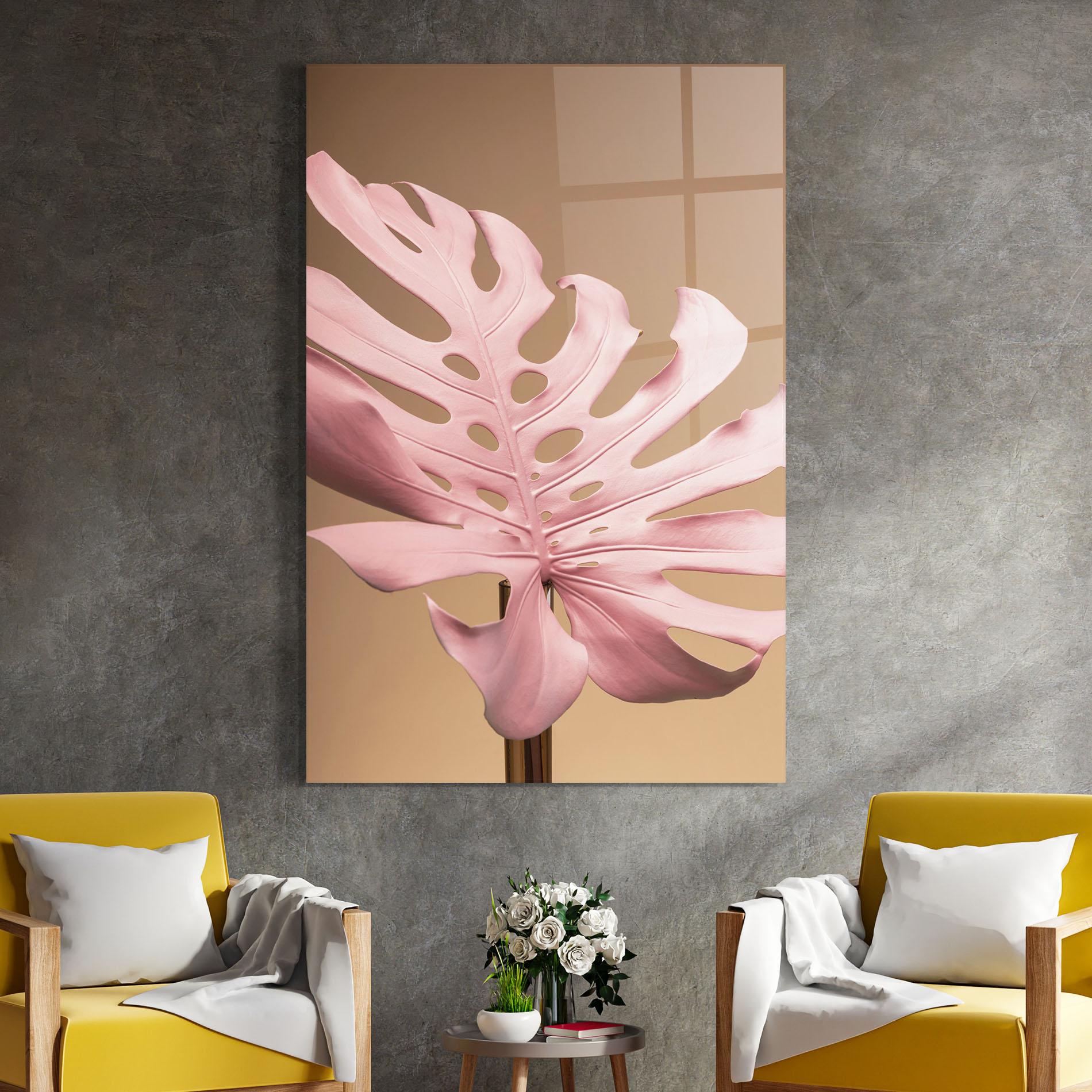 Стъклена картина Exotic Pink Leaf mockup 4