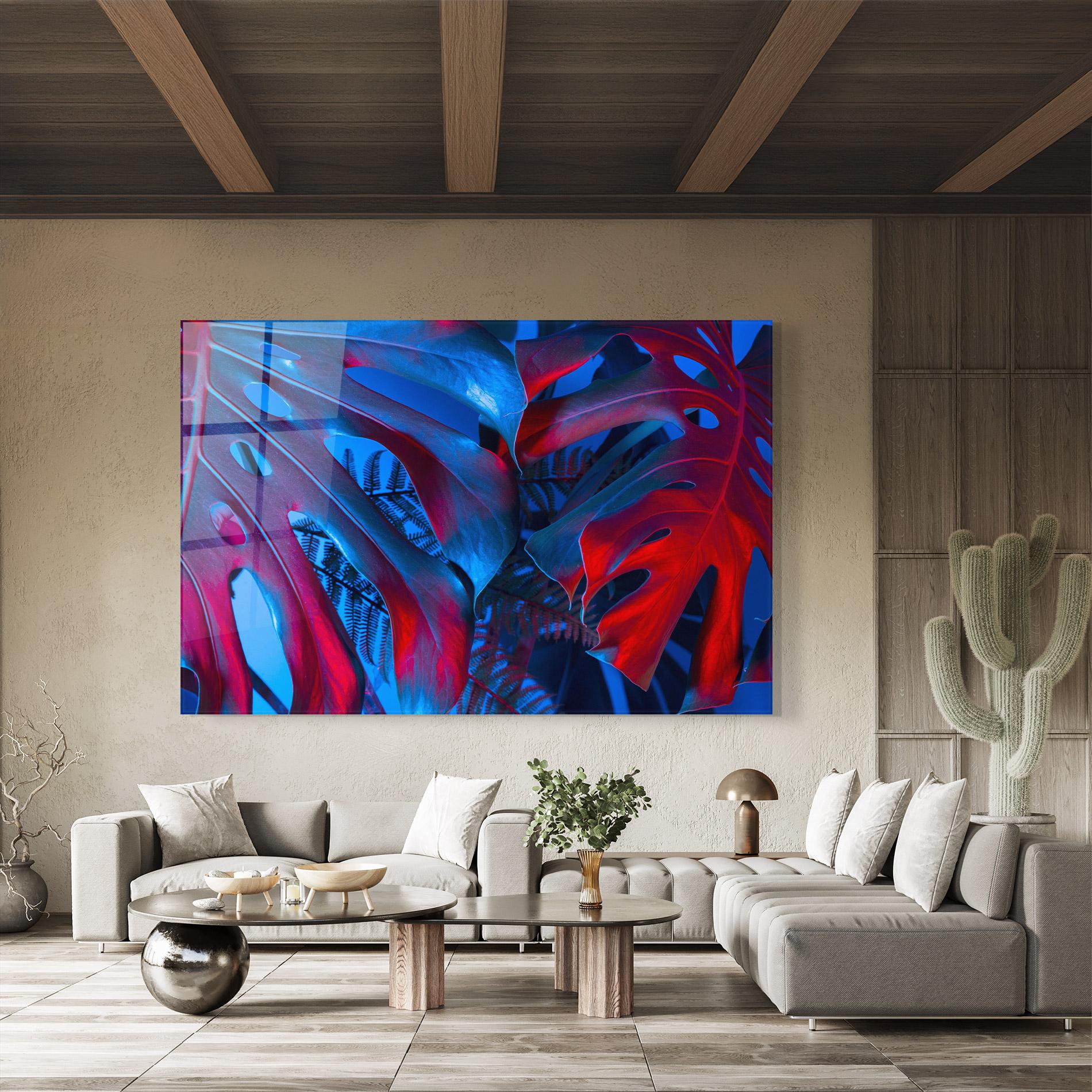 Стъклена картина Exotic Blue Leaf mockup 8