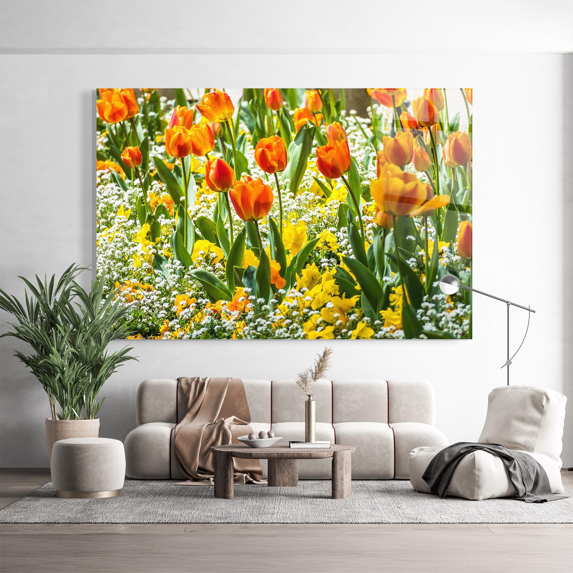 Стъклена картина Colorful Tulips Garden mockup 9