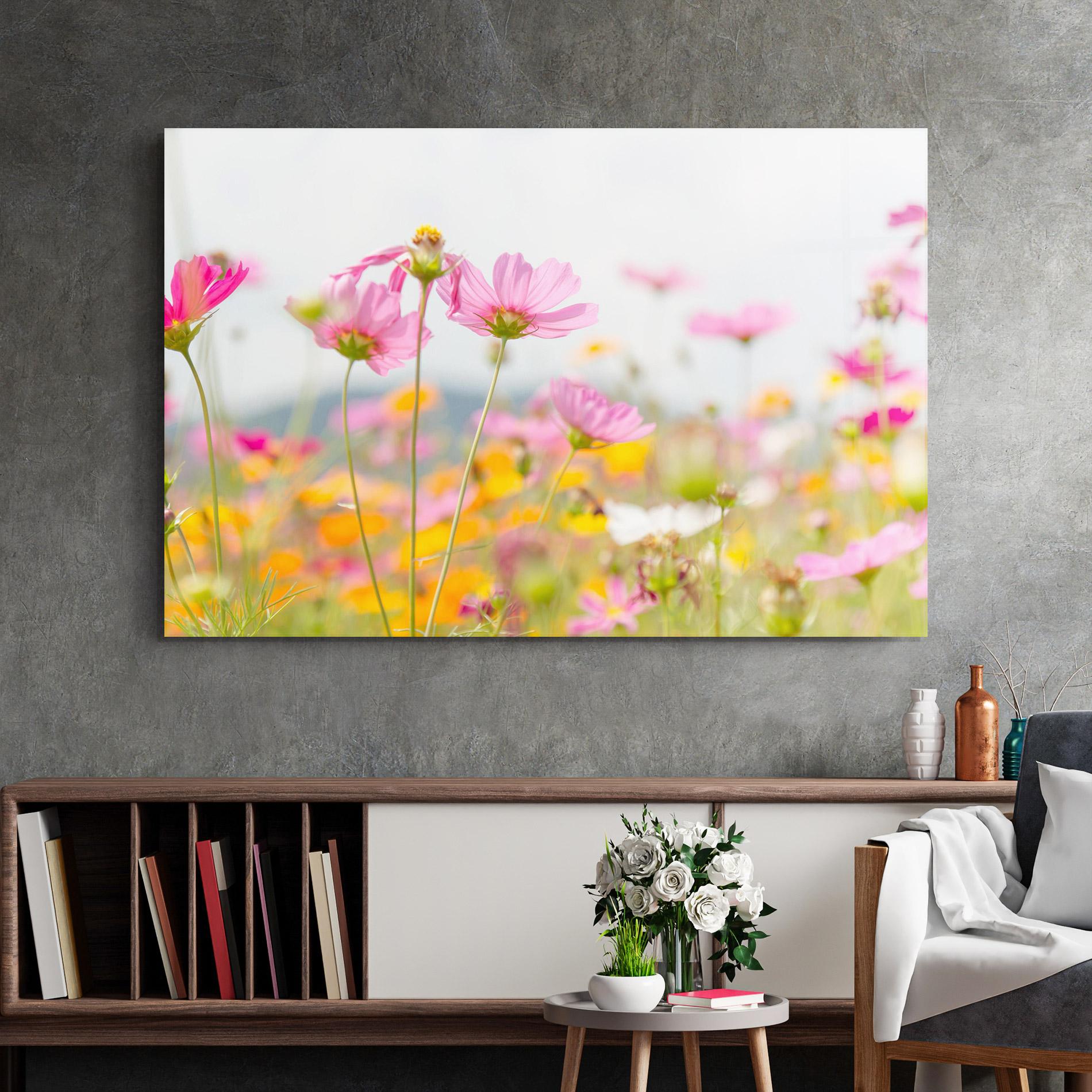 Стъклена картина Cosmos Beauty Flowers mockup 2