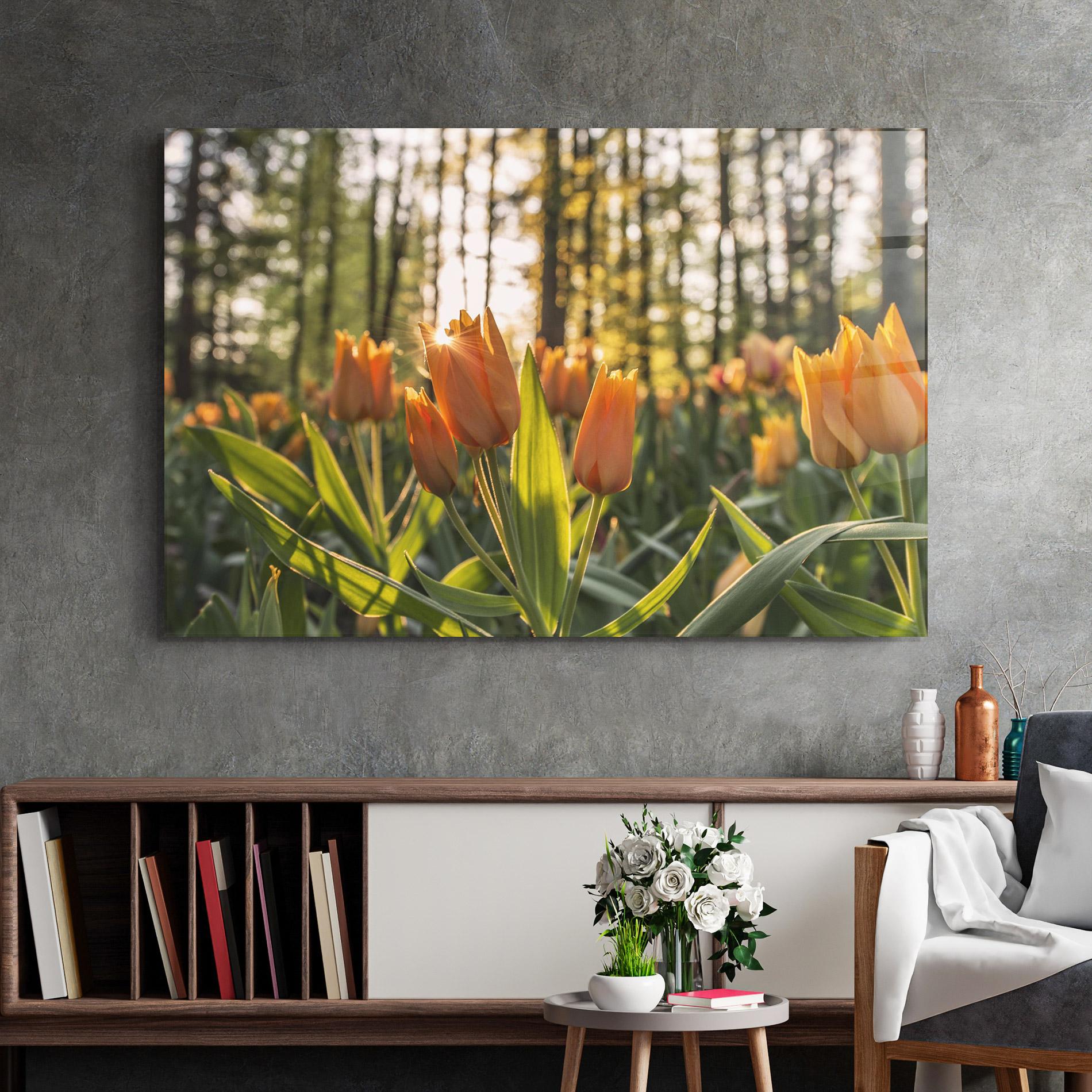 Стъклена картина Forest Tulips mockup 2