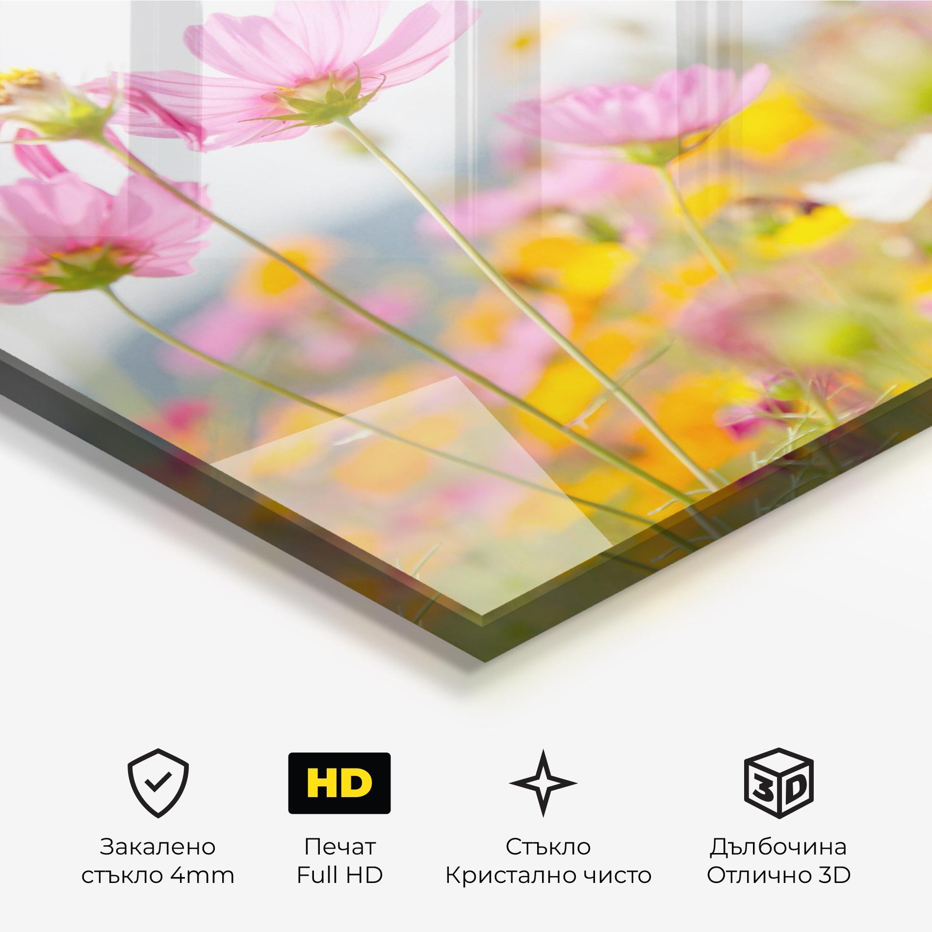 Стъклена картина Cosmos Beauty Flowers mockup 3