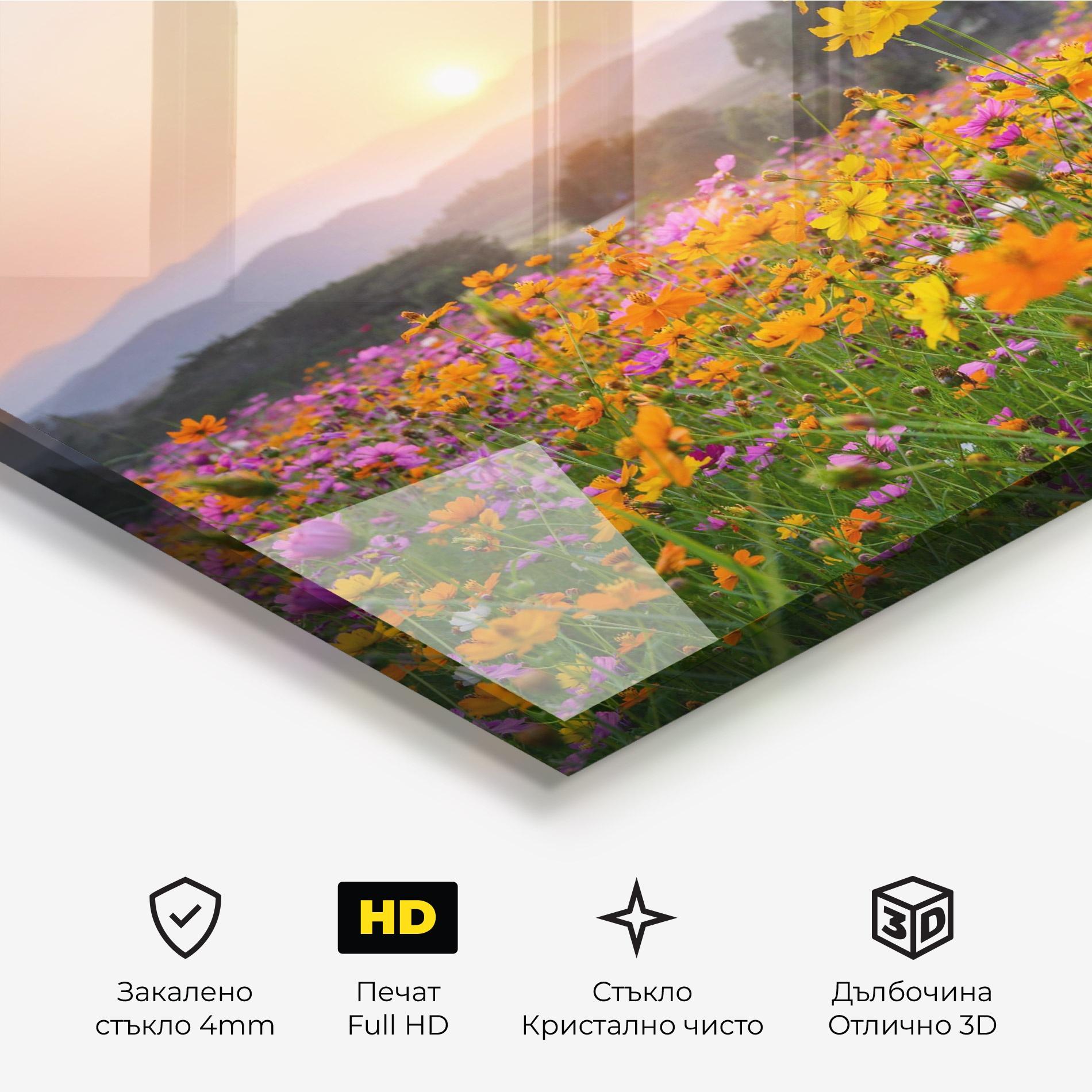 Стъклена картина Sunset Mountain Flowerf mockup 3