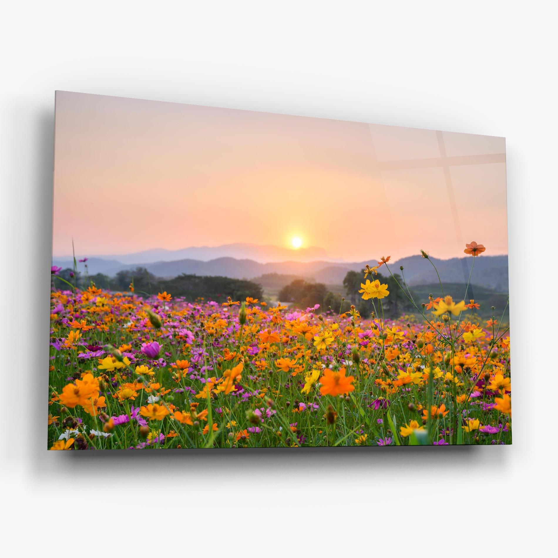 Стъклена картина Sunset Mountain Flowerf mockup 6