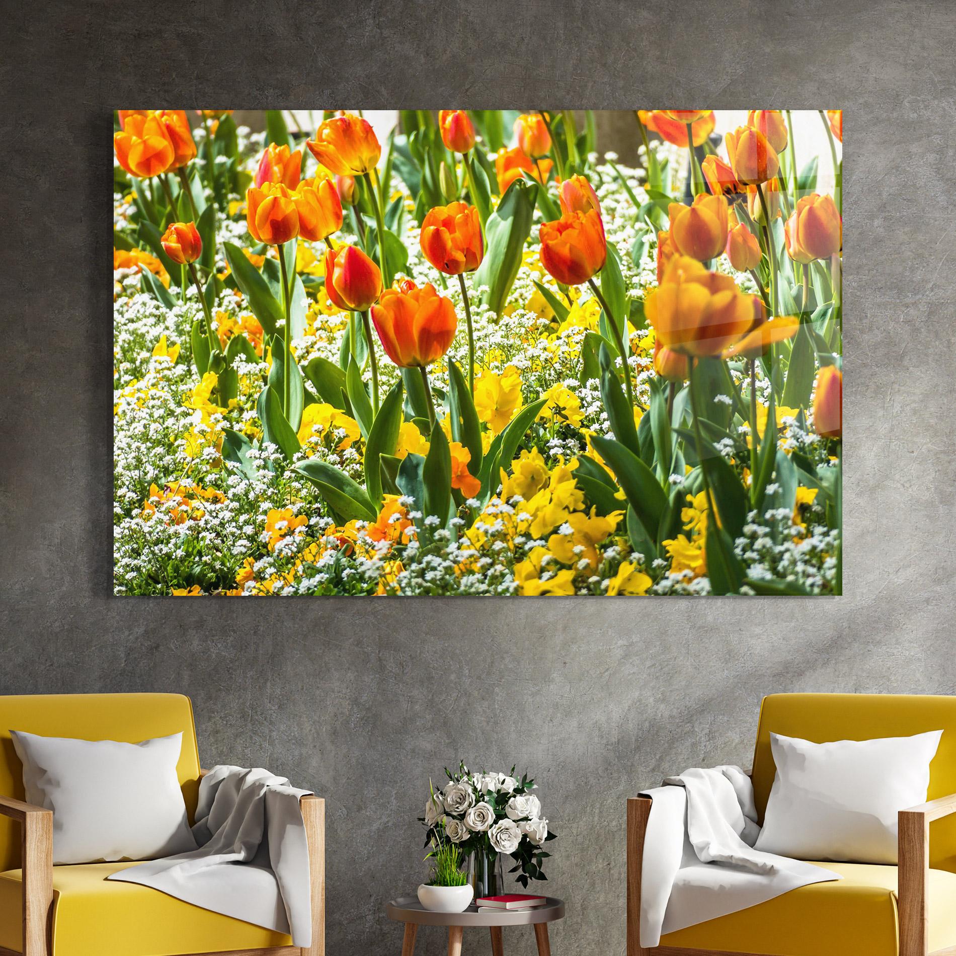 Стъклена картина Colorful Tulips Garden mockup 4