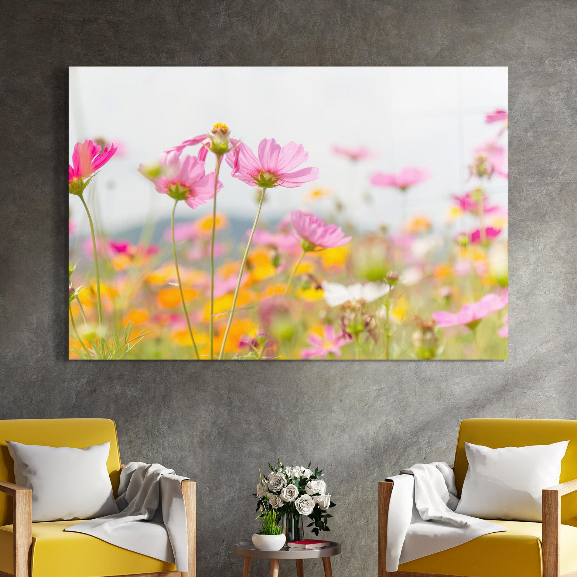 Стъклена картина Cosmos Beauty Flowers mockup 4