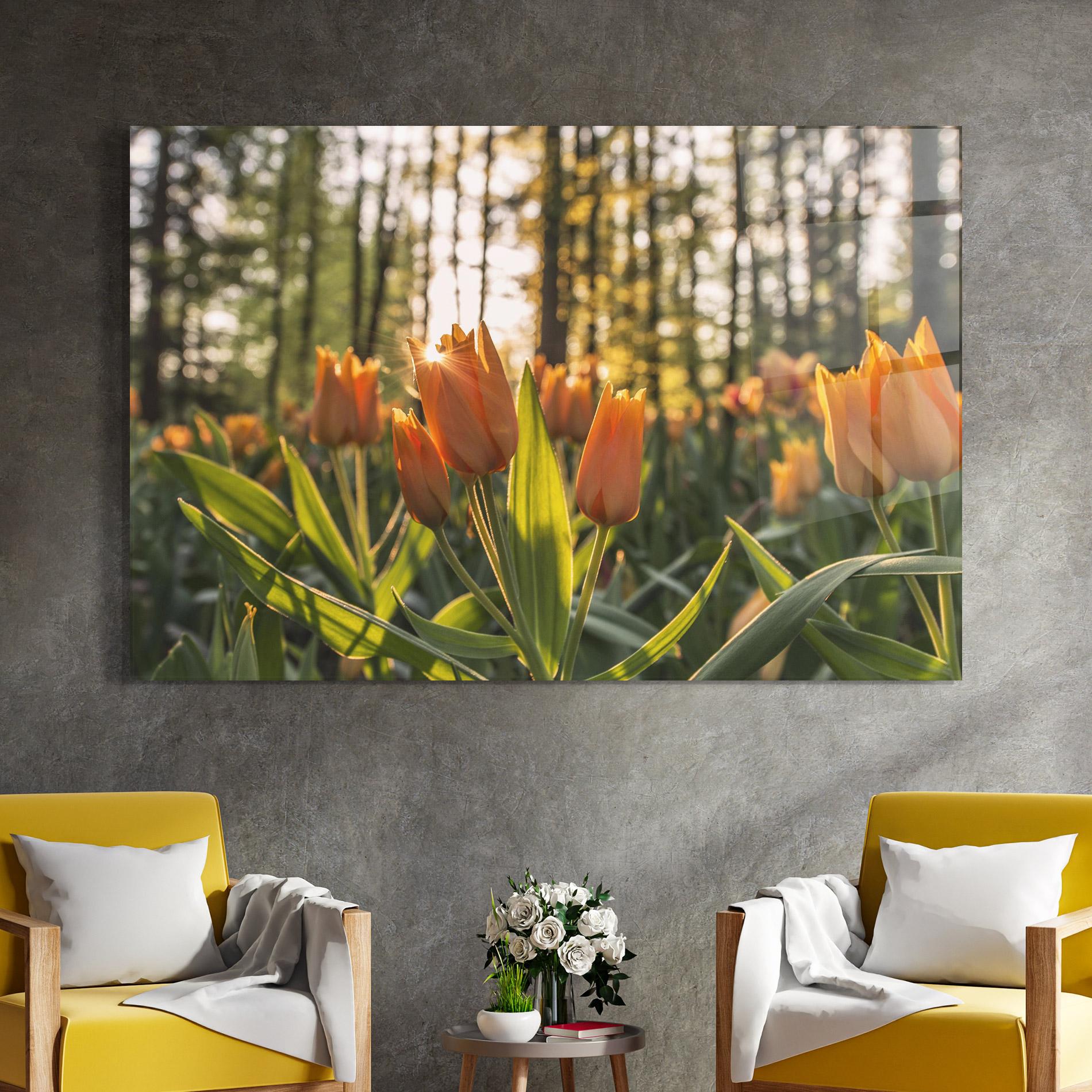 Стъклена картина Forest Tulips mockup 4