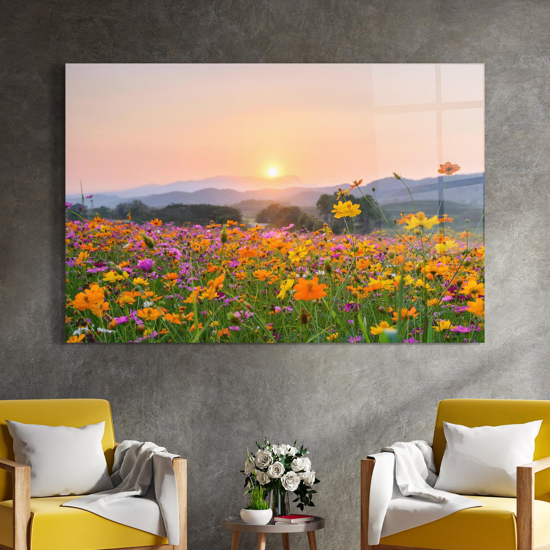 Стъклена картина Sunset Mountain Flowerf mockup 4