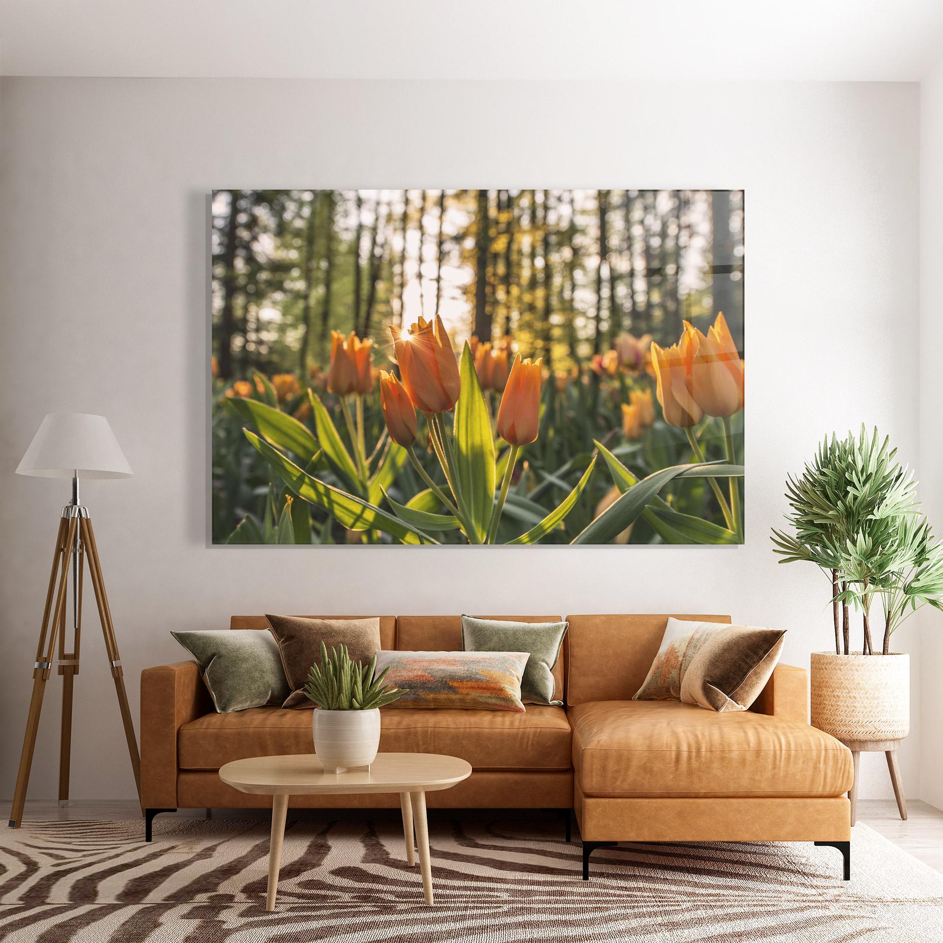 Стъклена картина Forest Tulips mockup 7