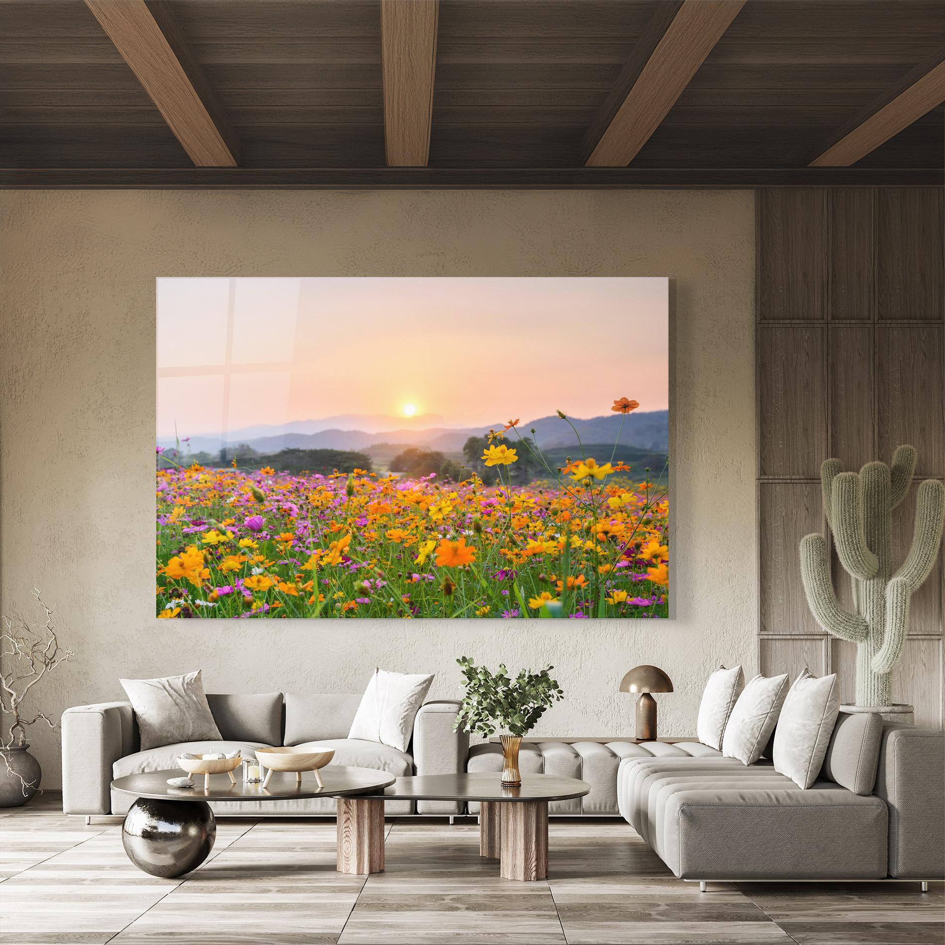 Стъклена картина Sunset Mountain Flowerf mockup 8