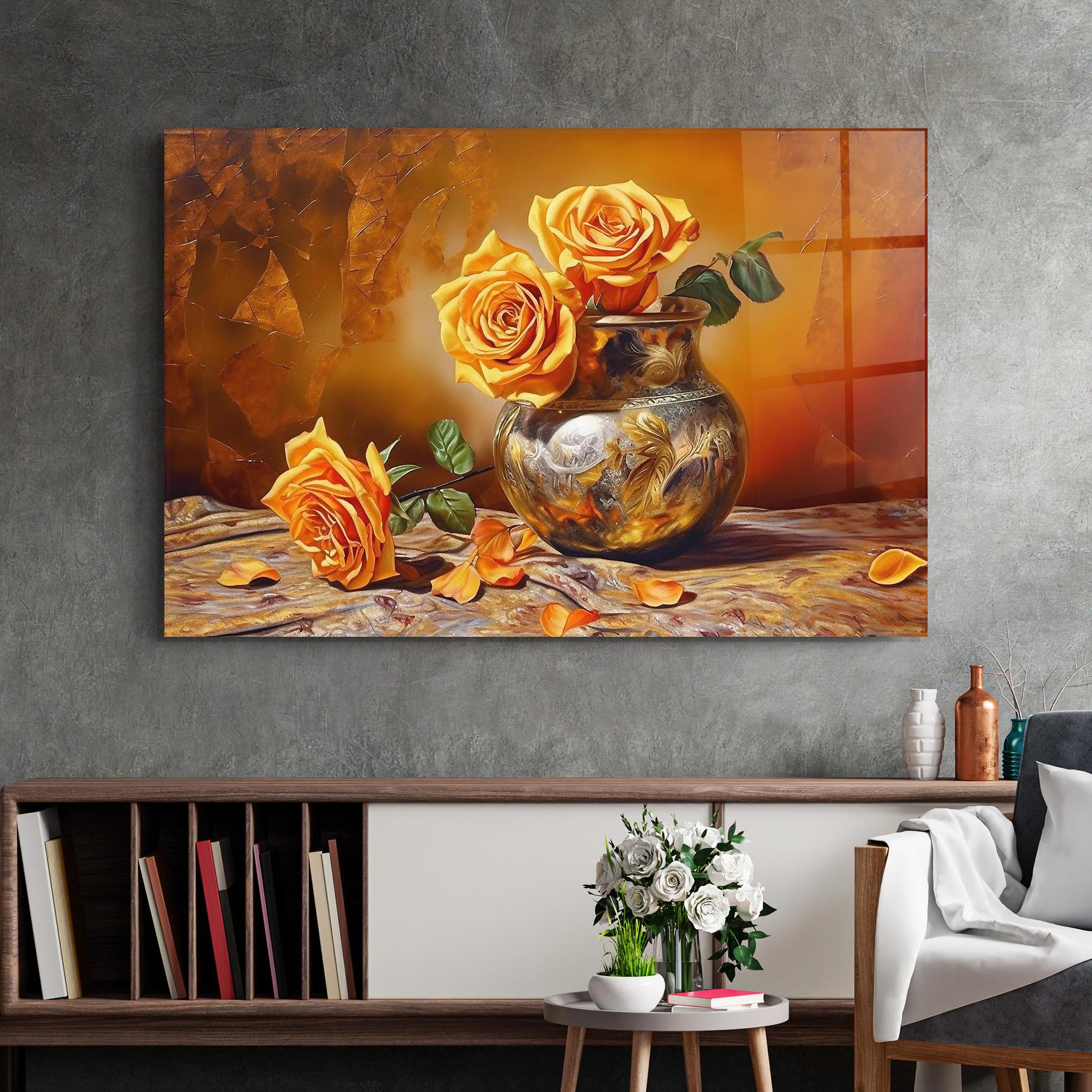 Стъклена картина Orange Roses Vase mockup 2