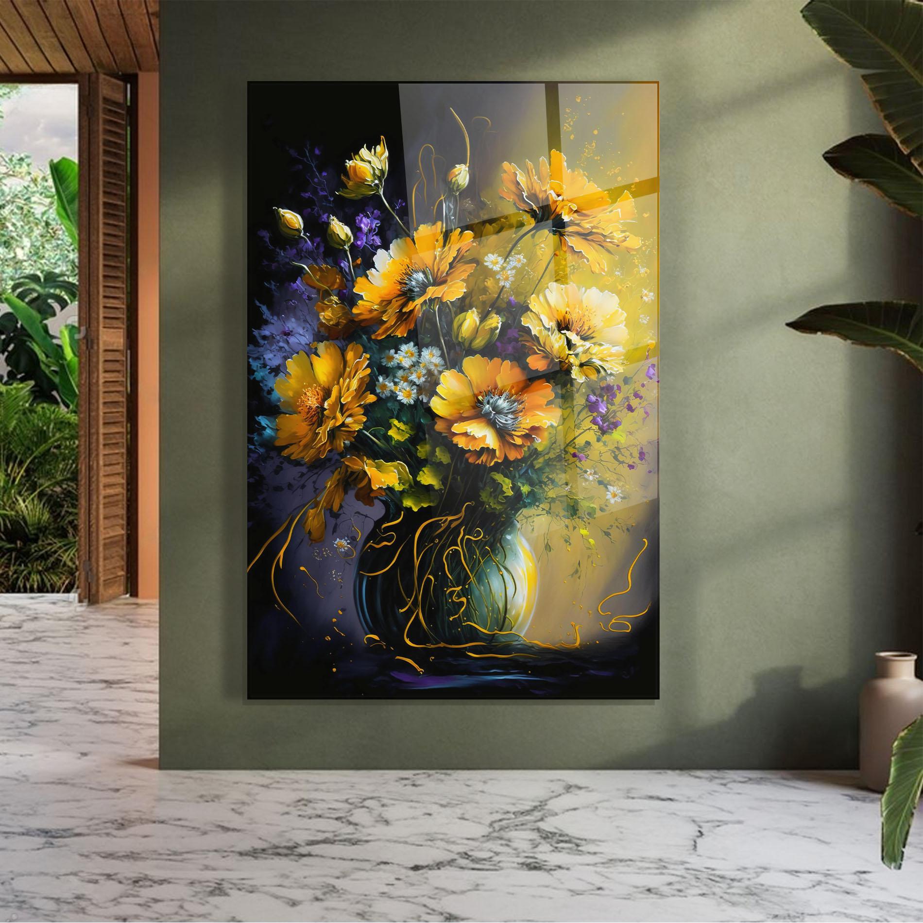 Стъклена картина Yellow Flower Art Vase mockup 7