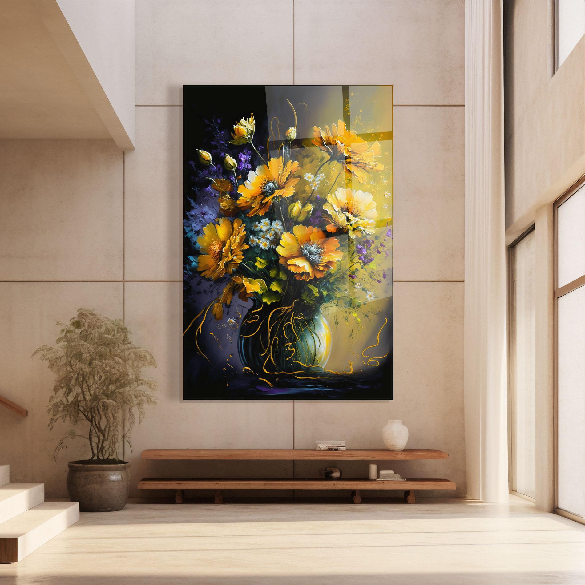 Стъклена картина Yellow Flower Art Vase mockup 8