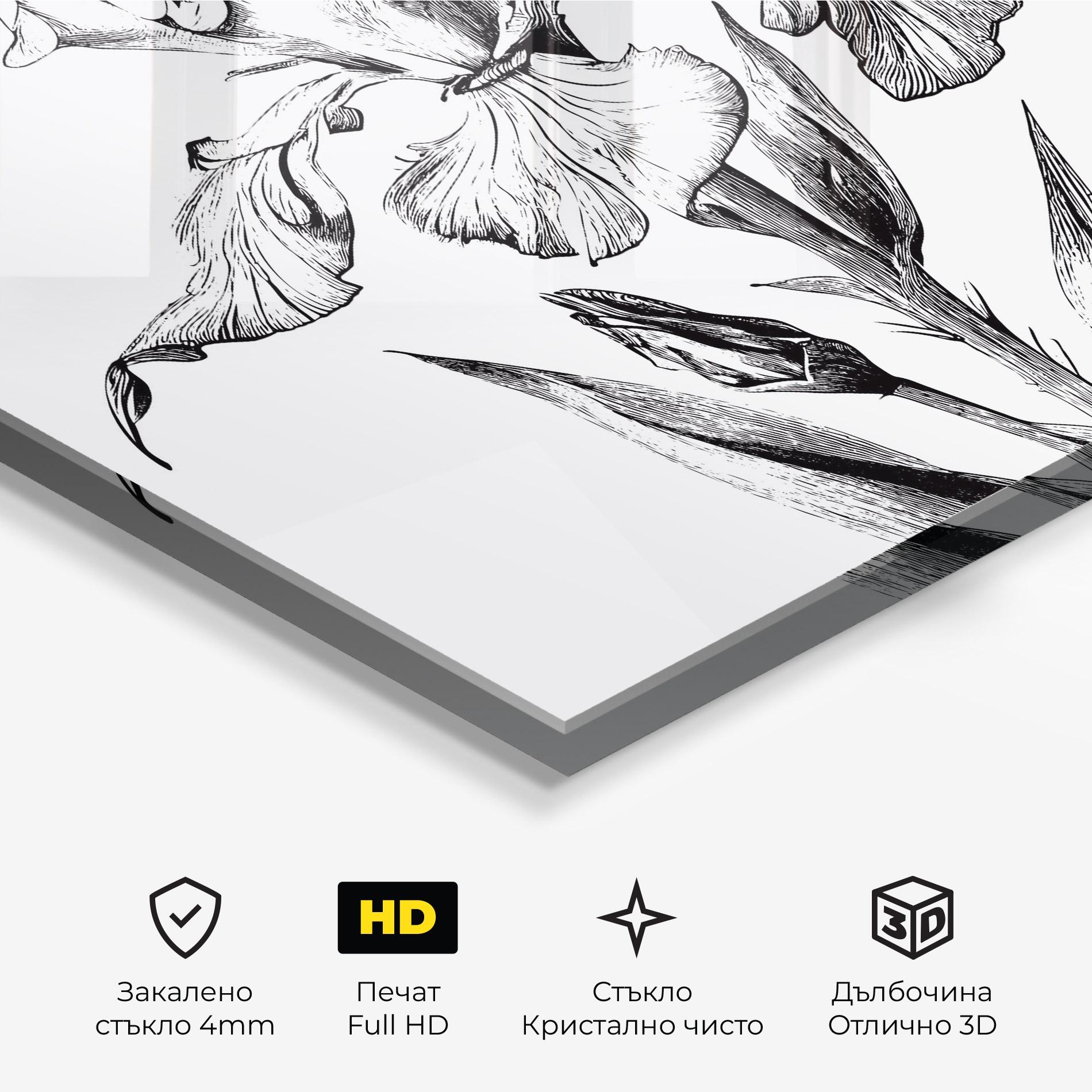 Стъклена картина Iris Sketch mockup 3