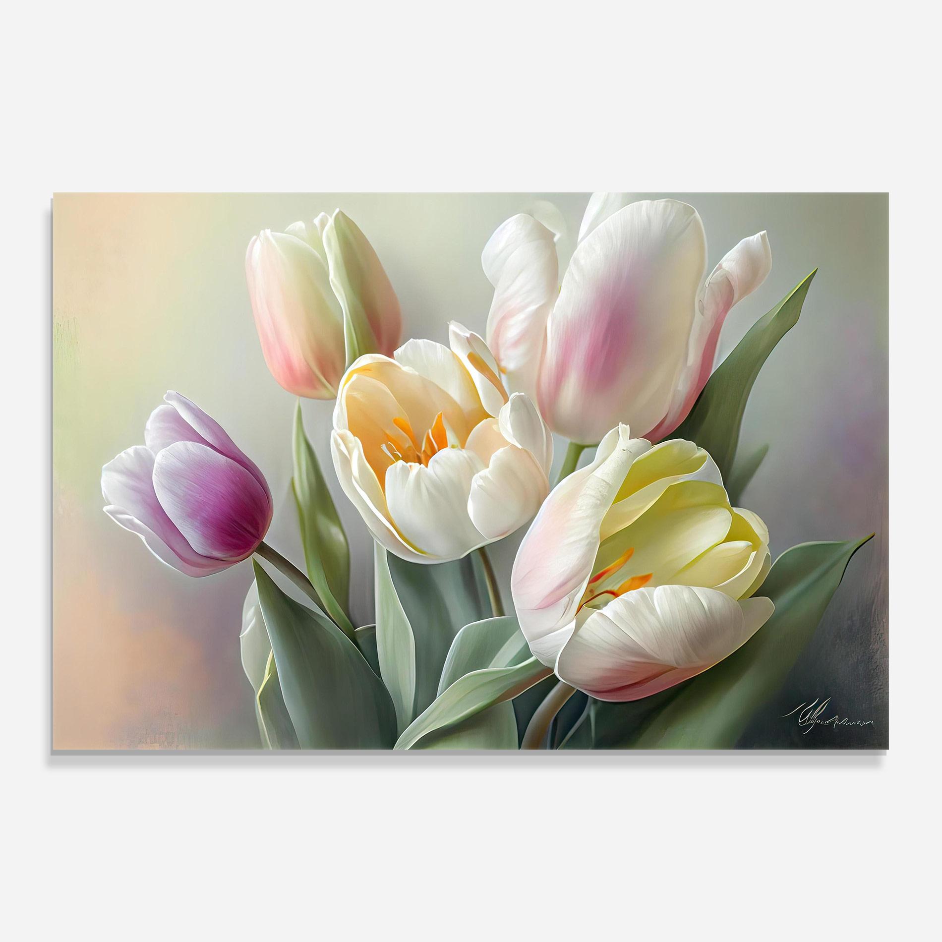 Стъклена картина White Tulips Painting mockup 0