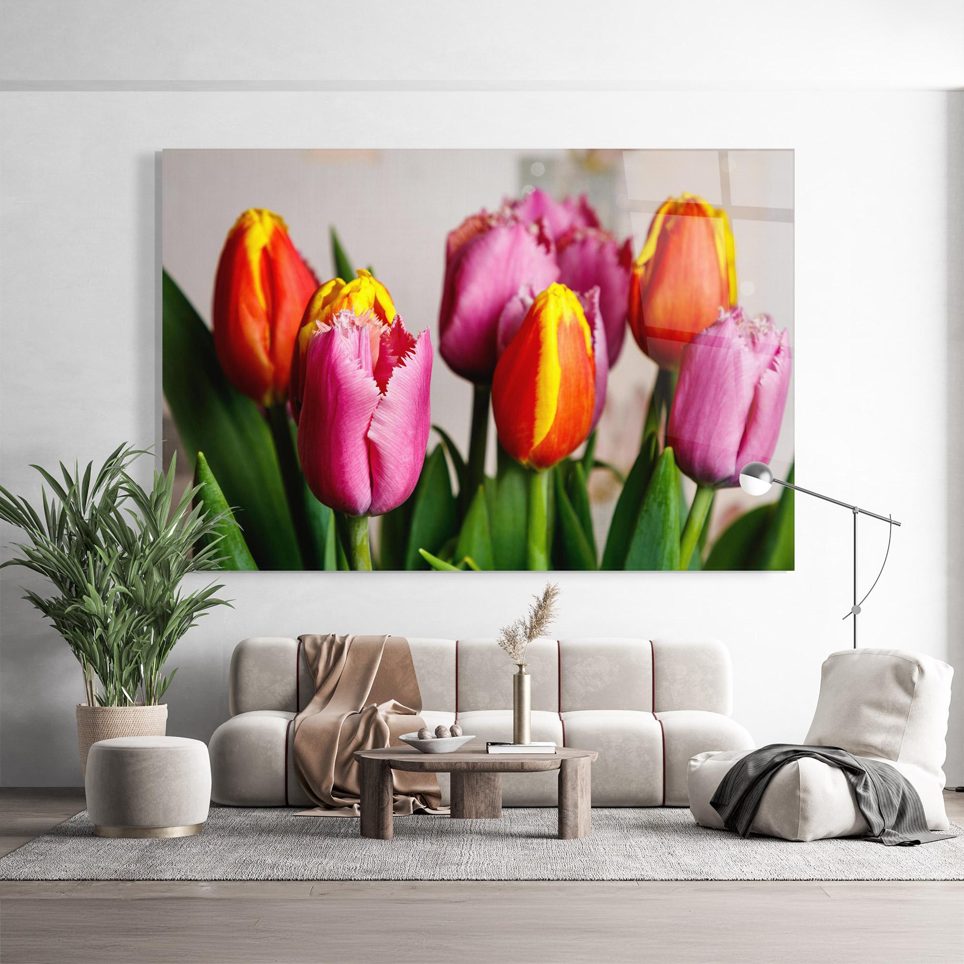Стъклена картина Pink Orange Tulips mockup 9