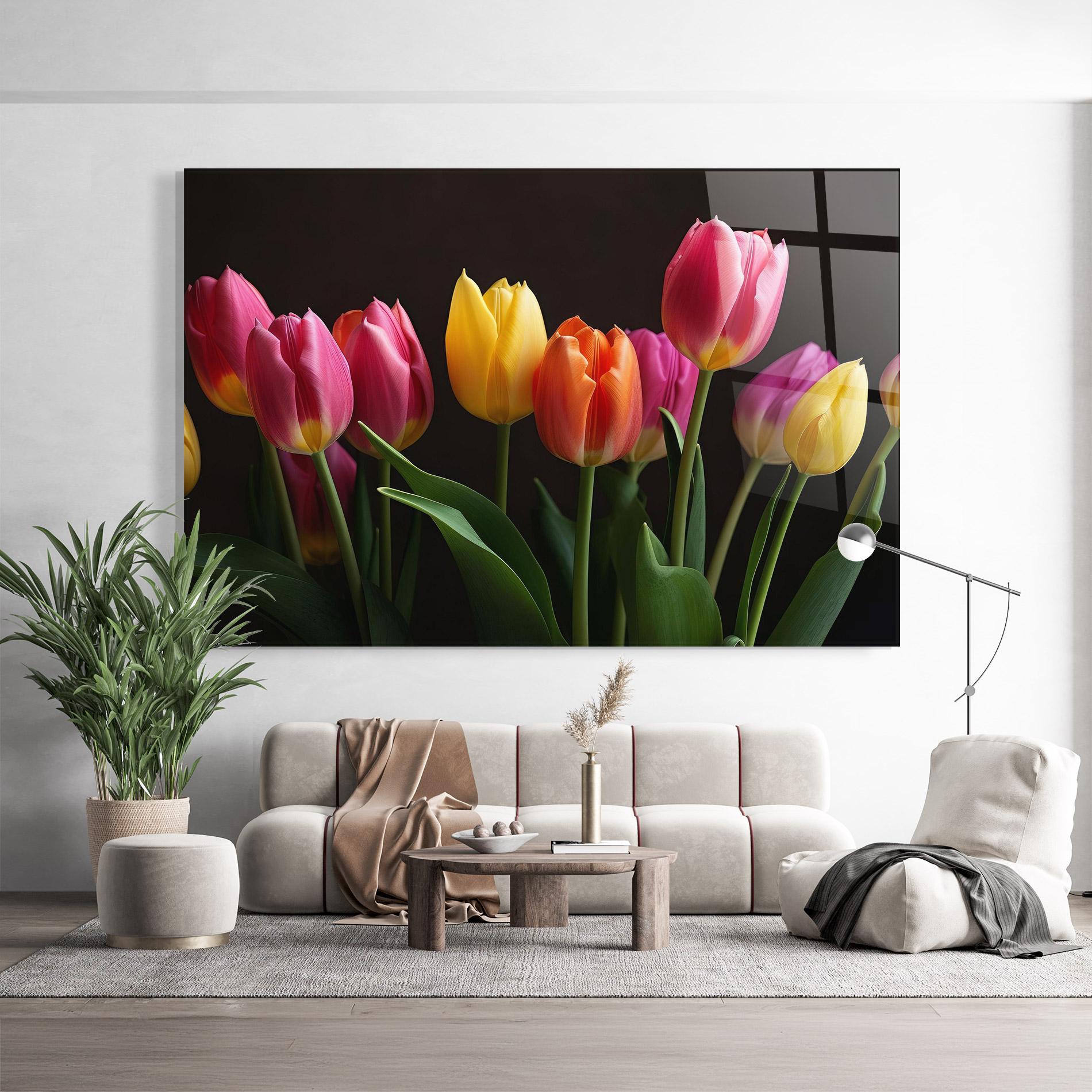 Стъклена картина Purple Yellow Tulips mockup 9