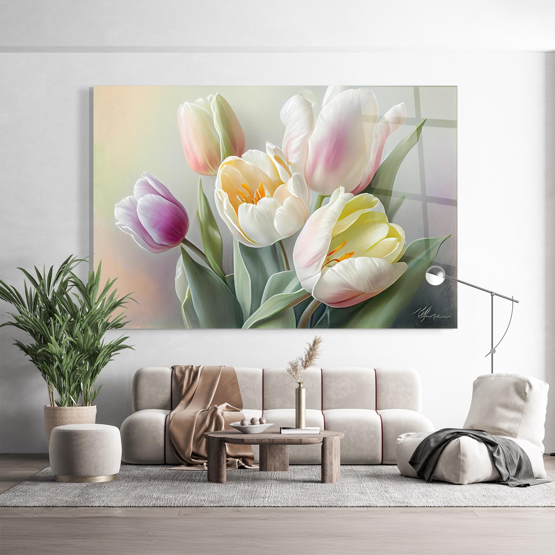 Стъклена картина White Tulips Painting mockup 9